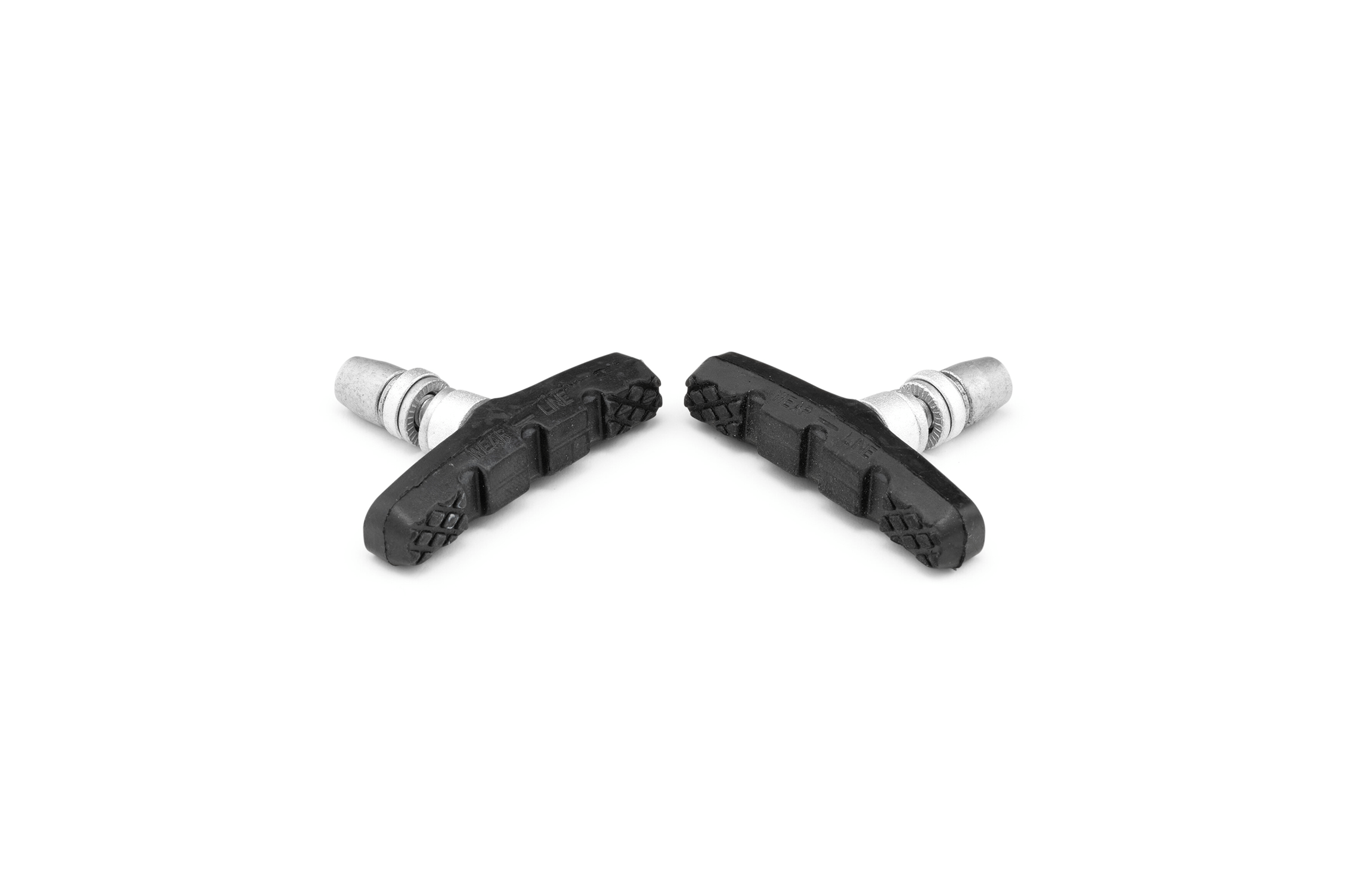 Två svarta bromsklossar med en svart bromsyta för woom ORIGINAL- och GO-cyklar.