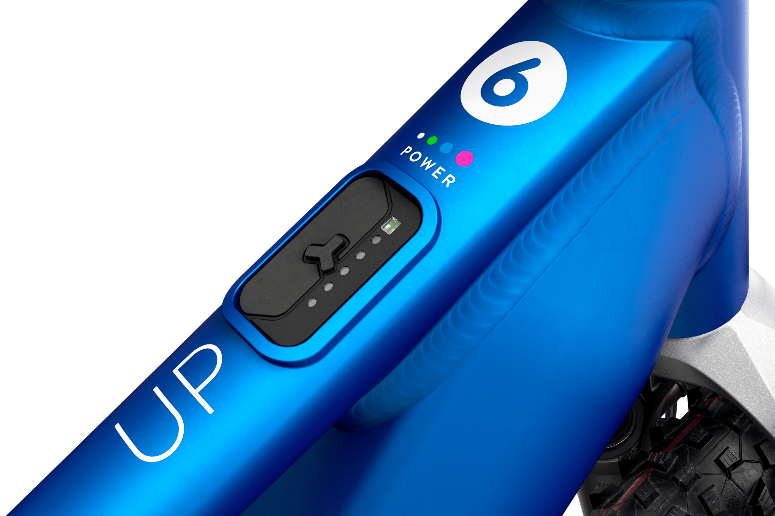 Detailed view of the operating system for the Fazua drive on the woom UP 6 children's e-mountain bike.
