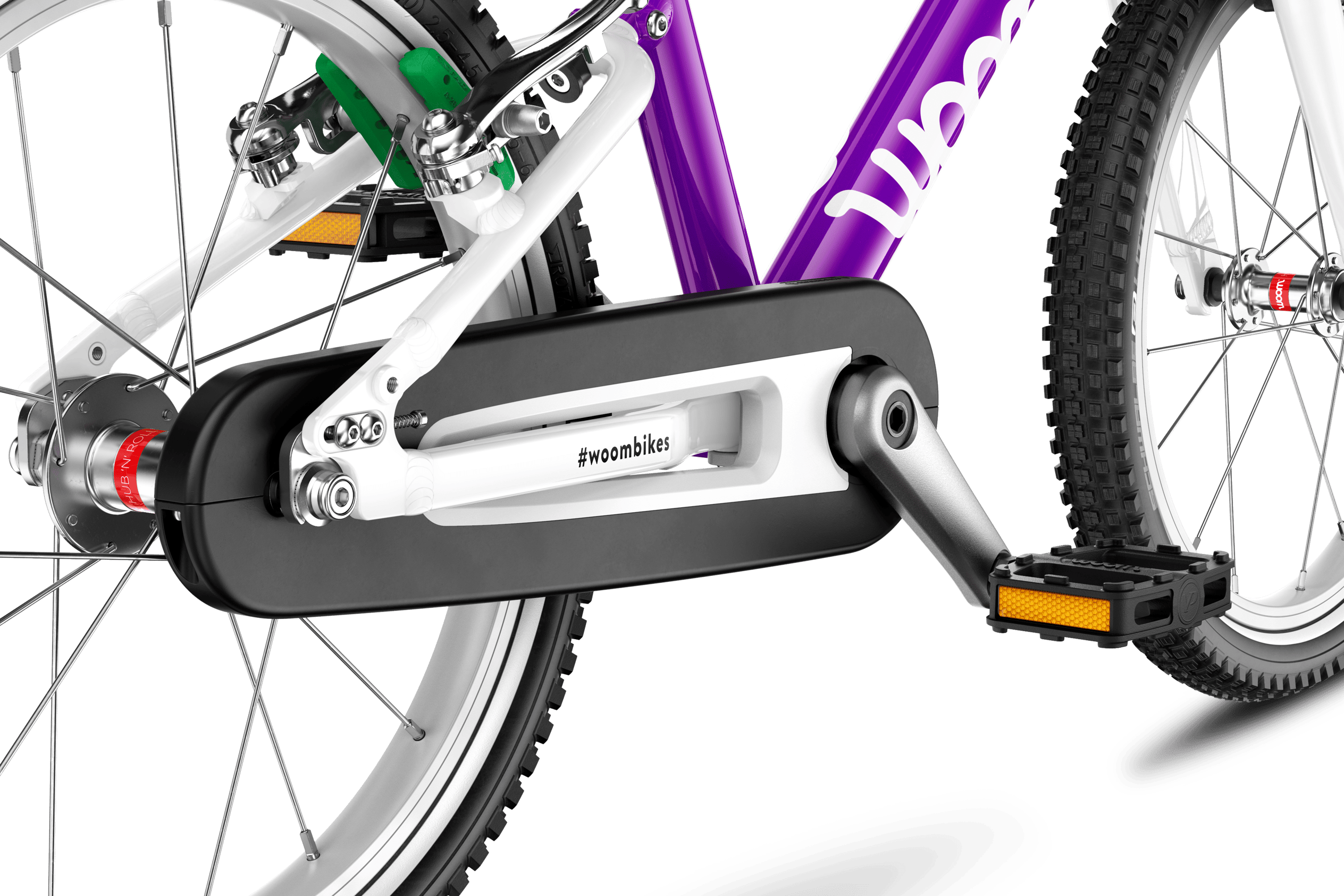 Detailed view of the closed chainguard on the woom ORIGINAL 2 children's bike.