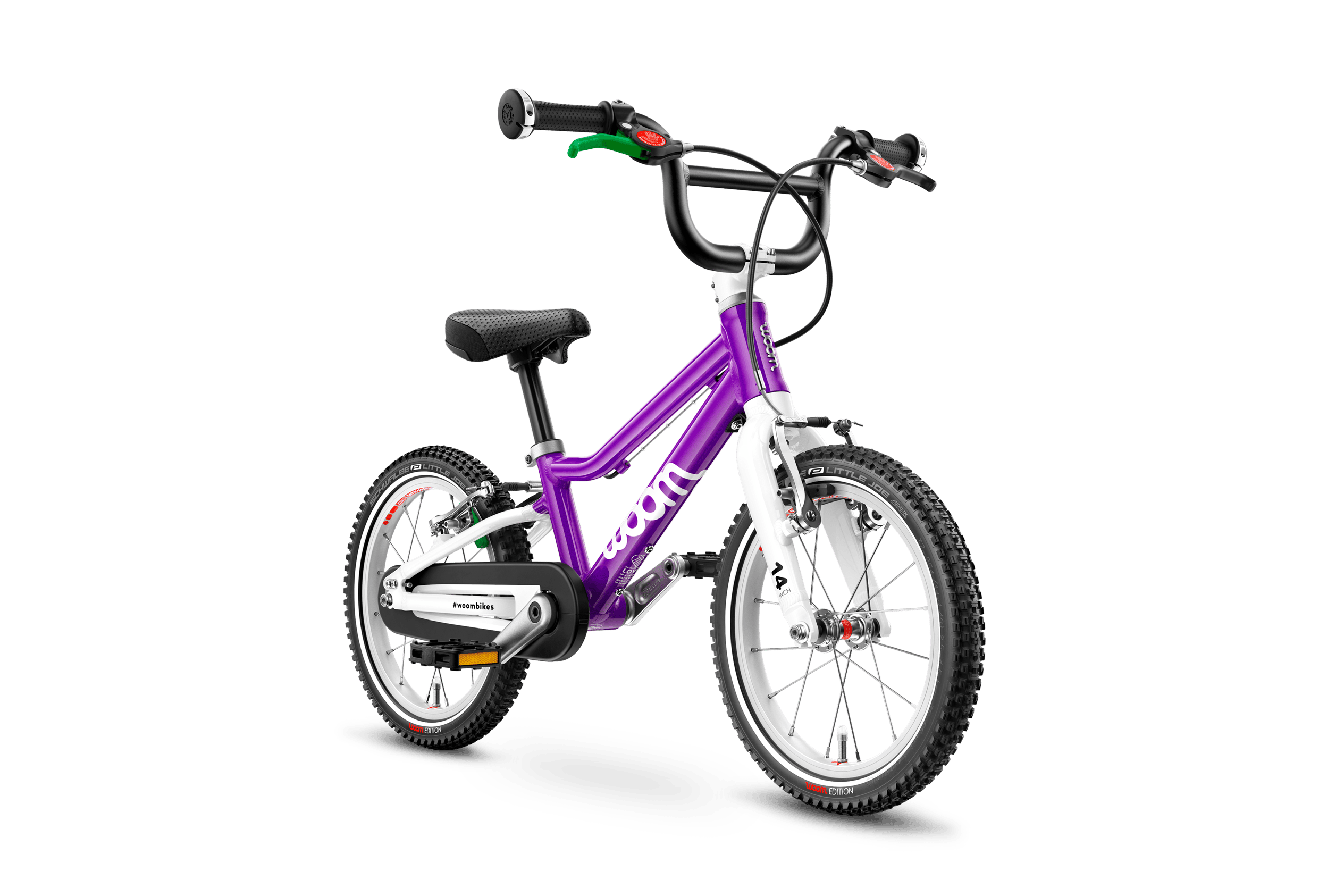 Side front view of the woom ORIGINAL 2 bike for children aged 3 years and up.