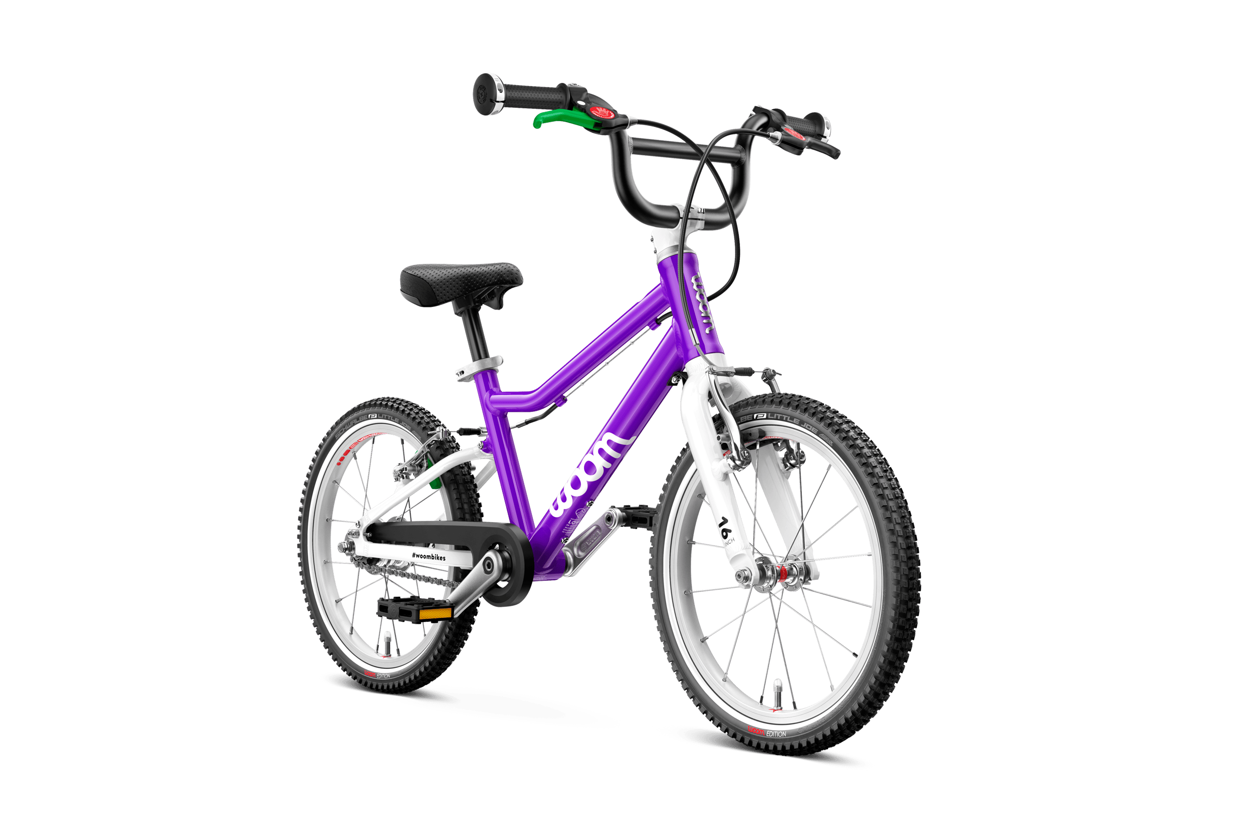 Side front view of the woom ORIGINAL 3 AUTOMAGIC bike for children aged 4 years and up.