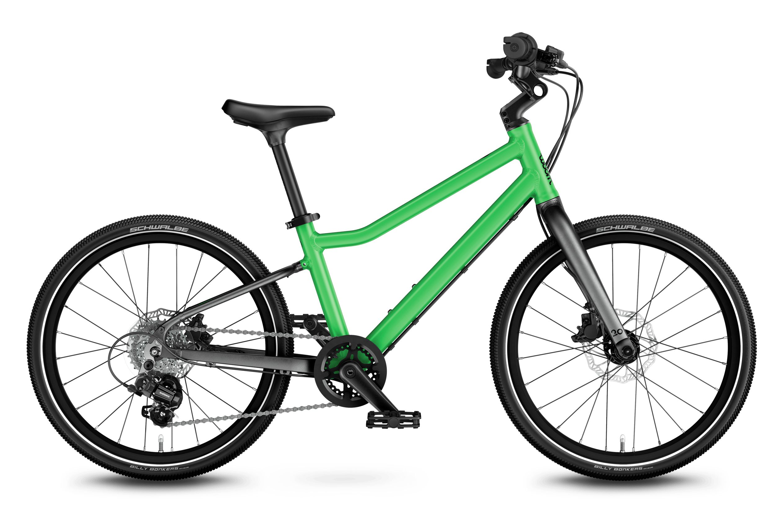 Side front view of the woom EXPLORE 4 bike for children aged 6 years and up.
