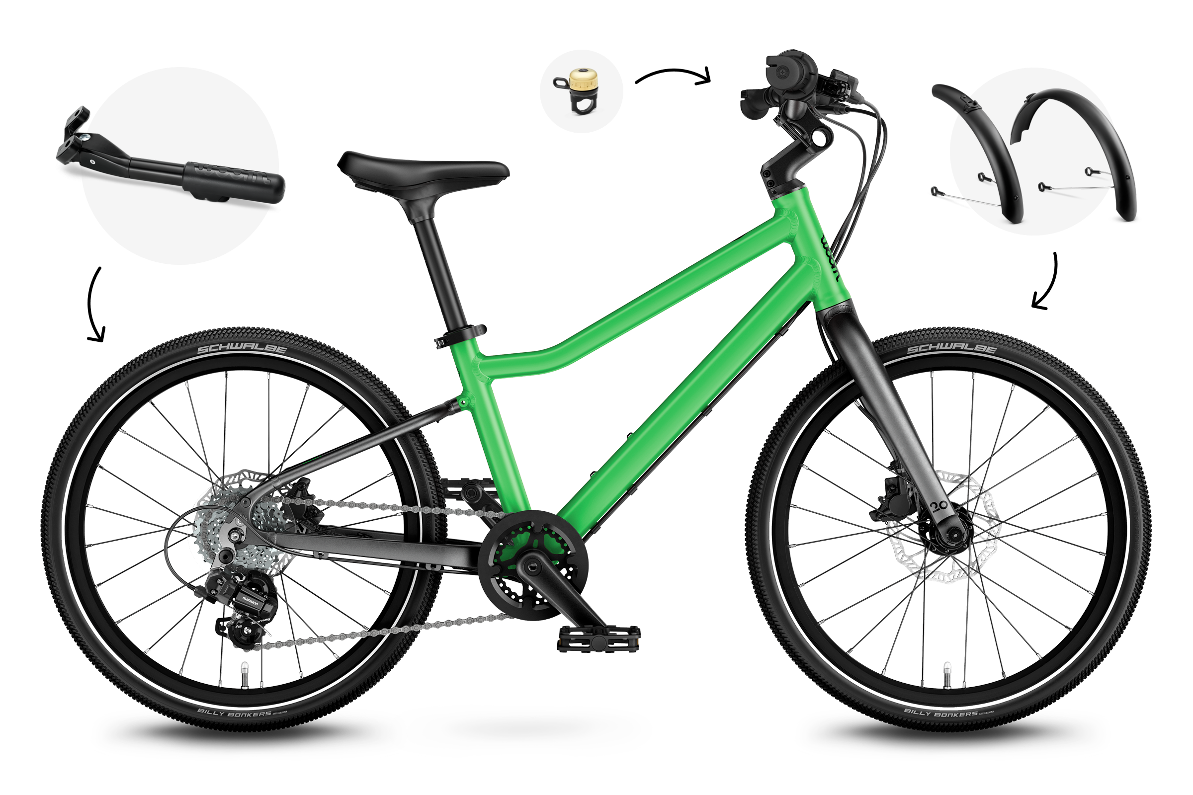 Profile view of the woom EXPLORE 4 children's bike, direction of travel to the right.