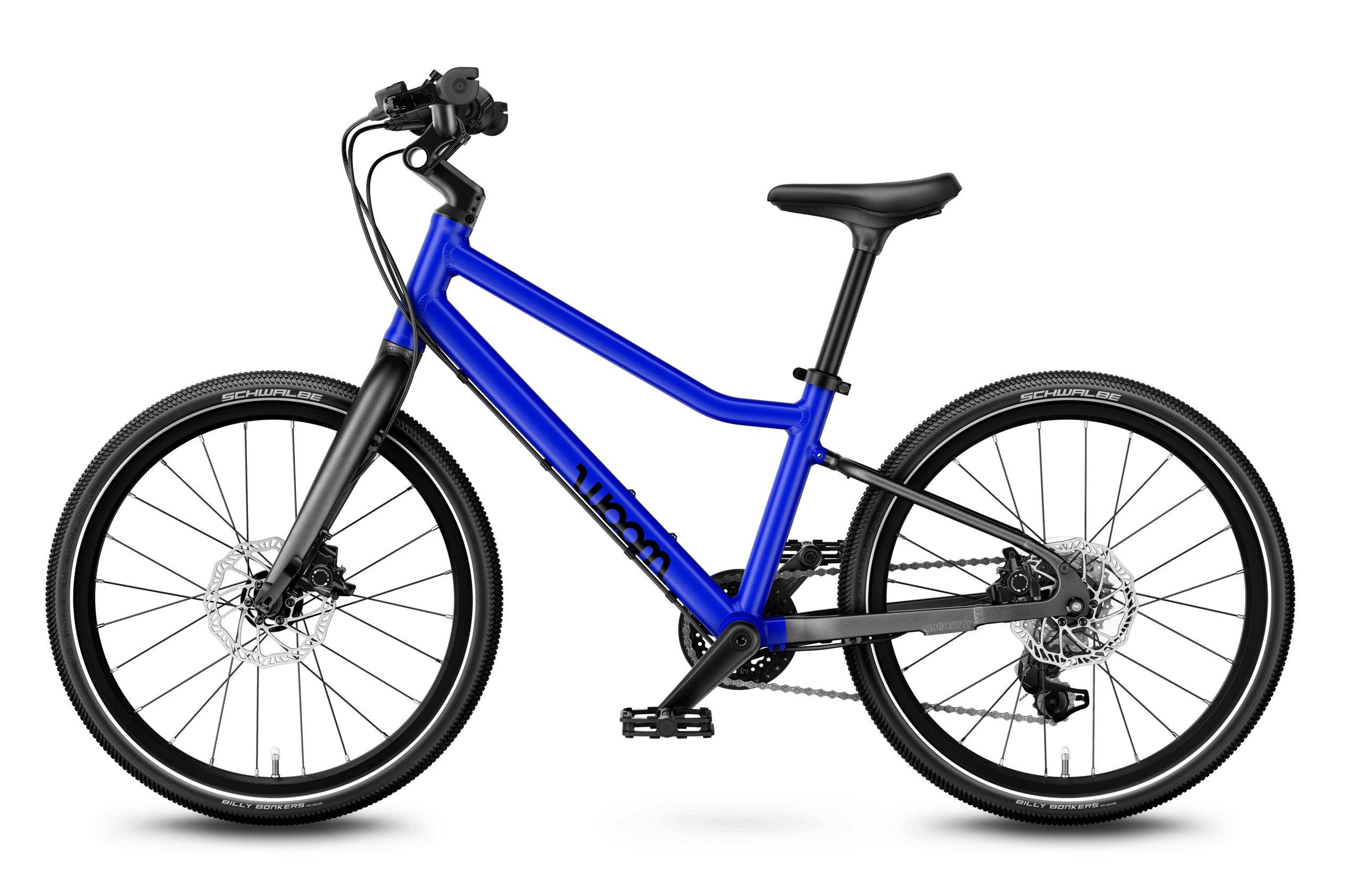 Sidovy av woom EXPLORE 4-barncykeln, färdriktning åt vänster.