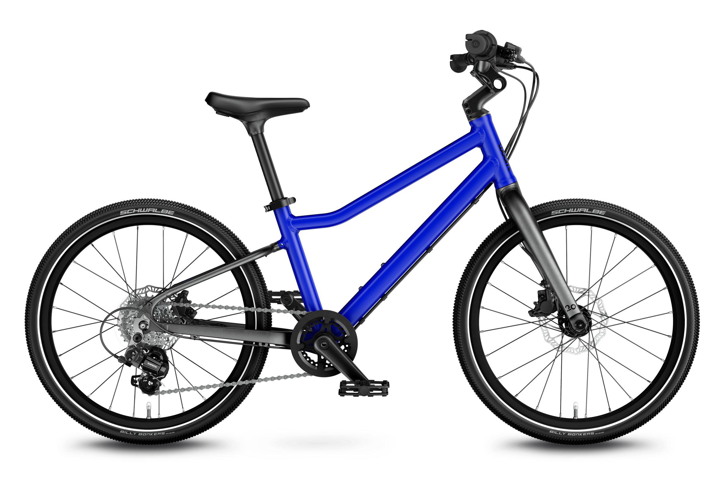 Sidovy framifrån av woom EXPLORE 4-cykeln för barn från 6 år.