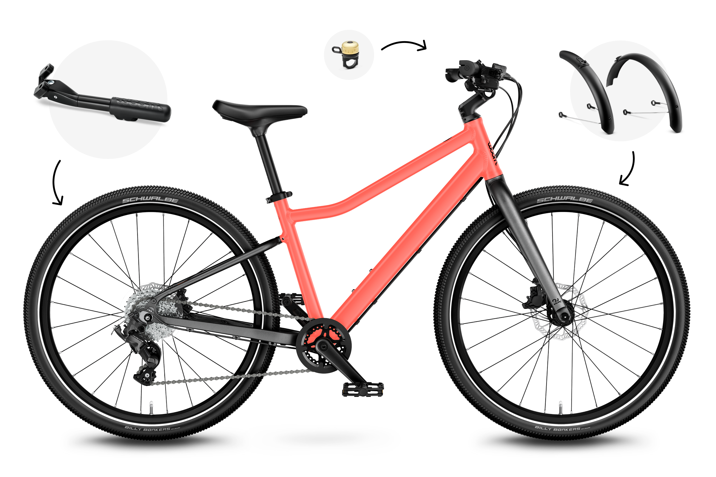 Vue latérale du vélo enfant woom EXPLORE 5, sens de la marche à droite.