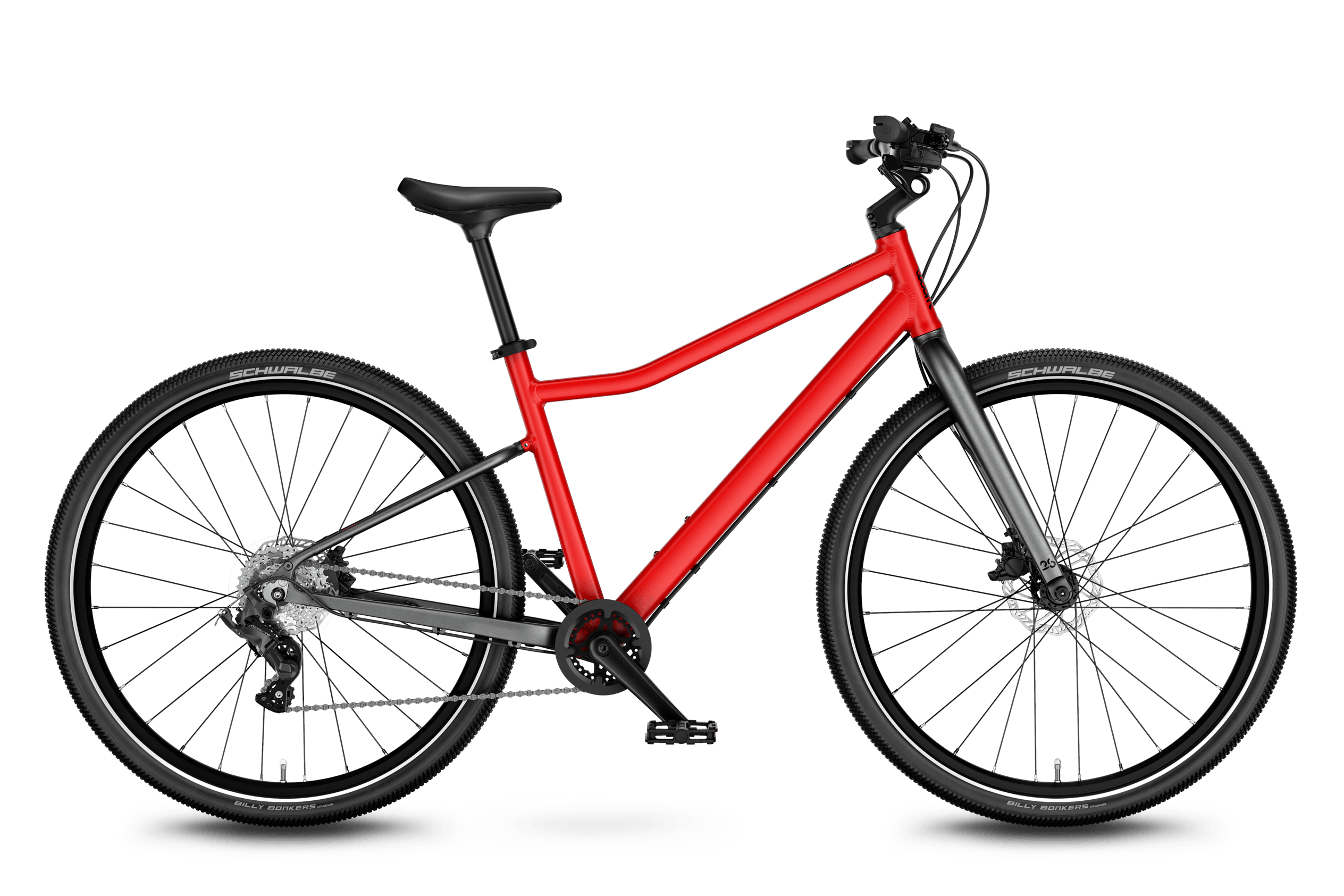 Vue latérale de face du vélo enfant woom EXPLORE 6 pour les enfants à partir de dix ans.