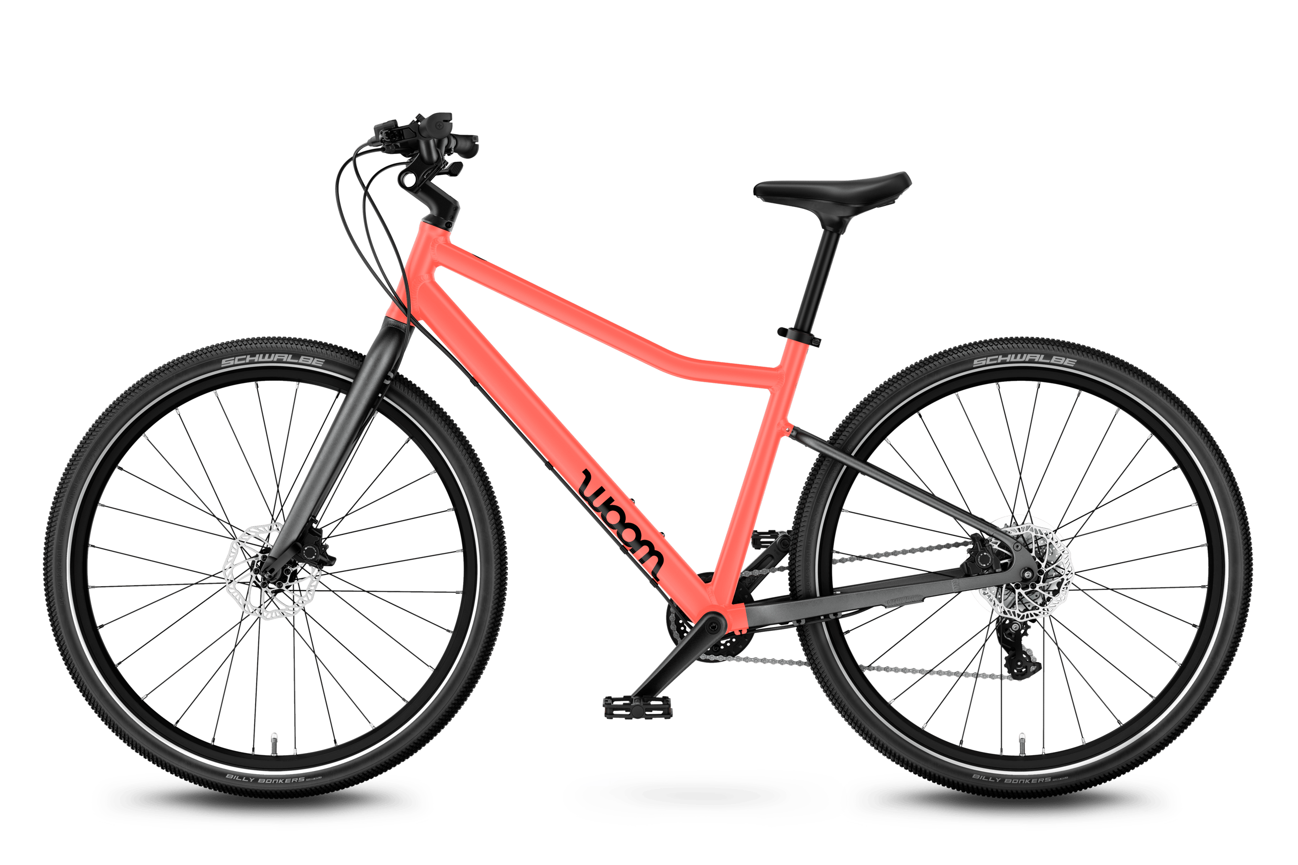 Sidovy av woom EXPLORE 6-barncykeln, färdriktning åt vänster.