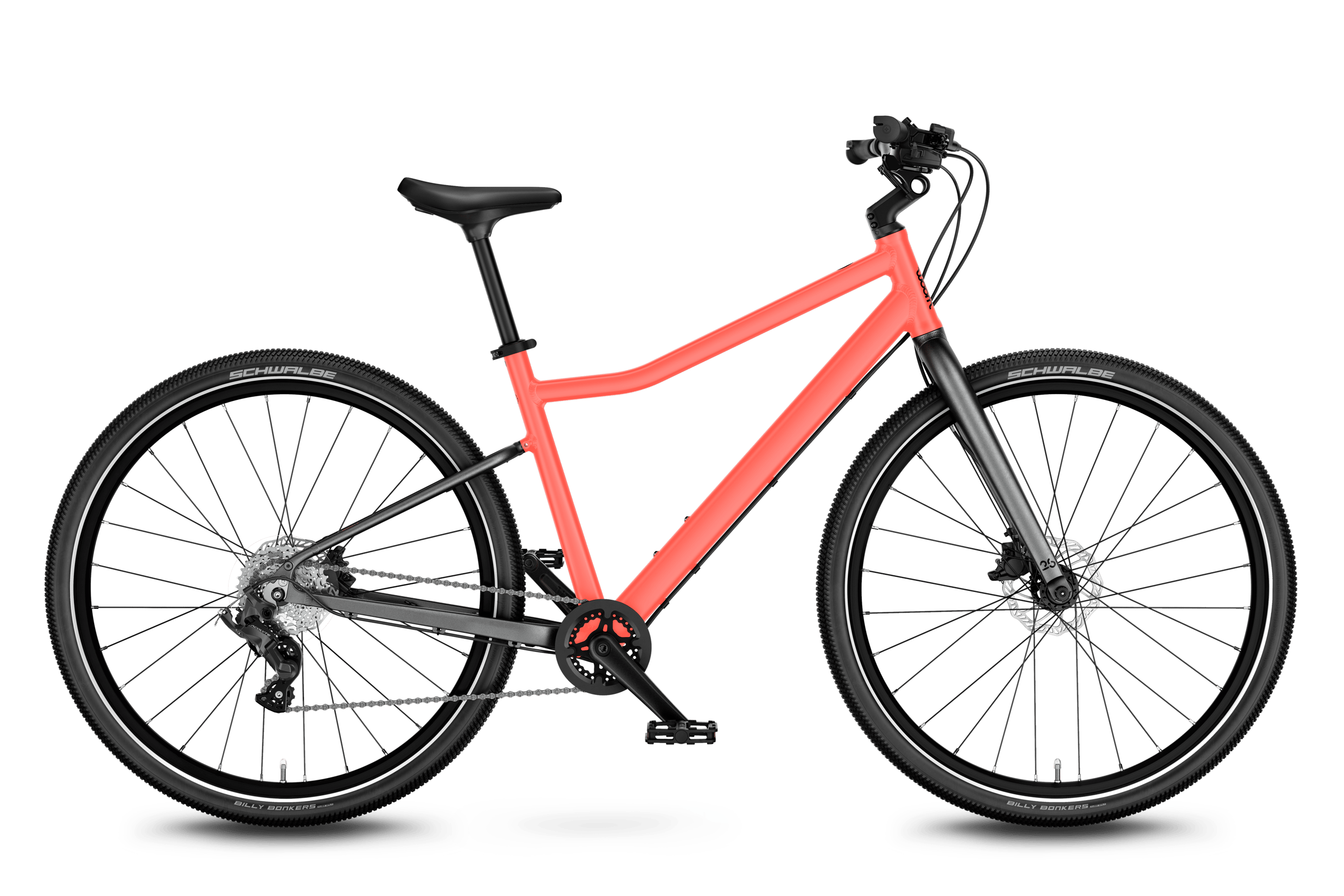 Sidovy framifrån av woom EXPLORE 6-cykeln för barn från 10 år.