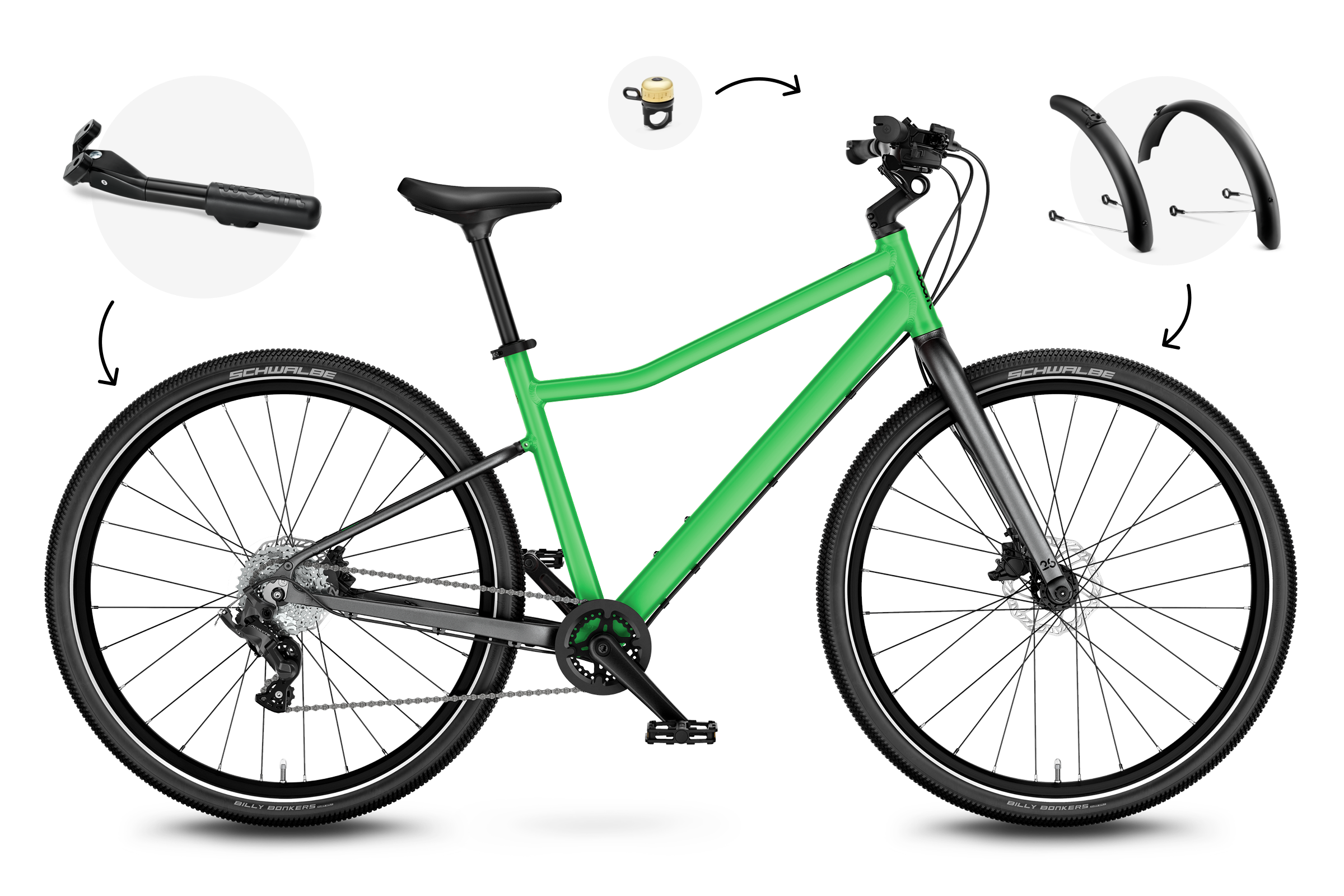 Vue latérale du vélo enfant woom EXPLORE 6, sens de la marche à droite.
