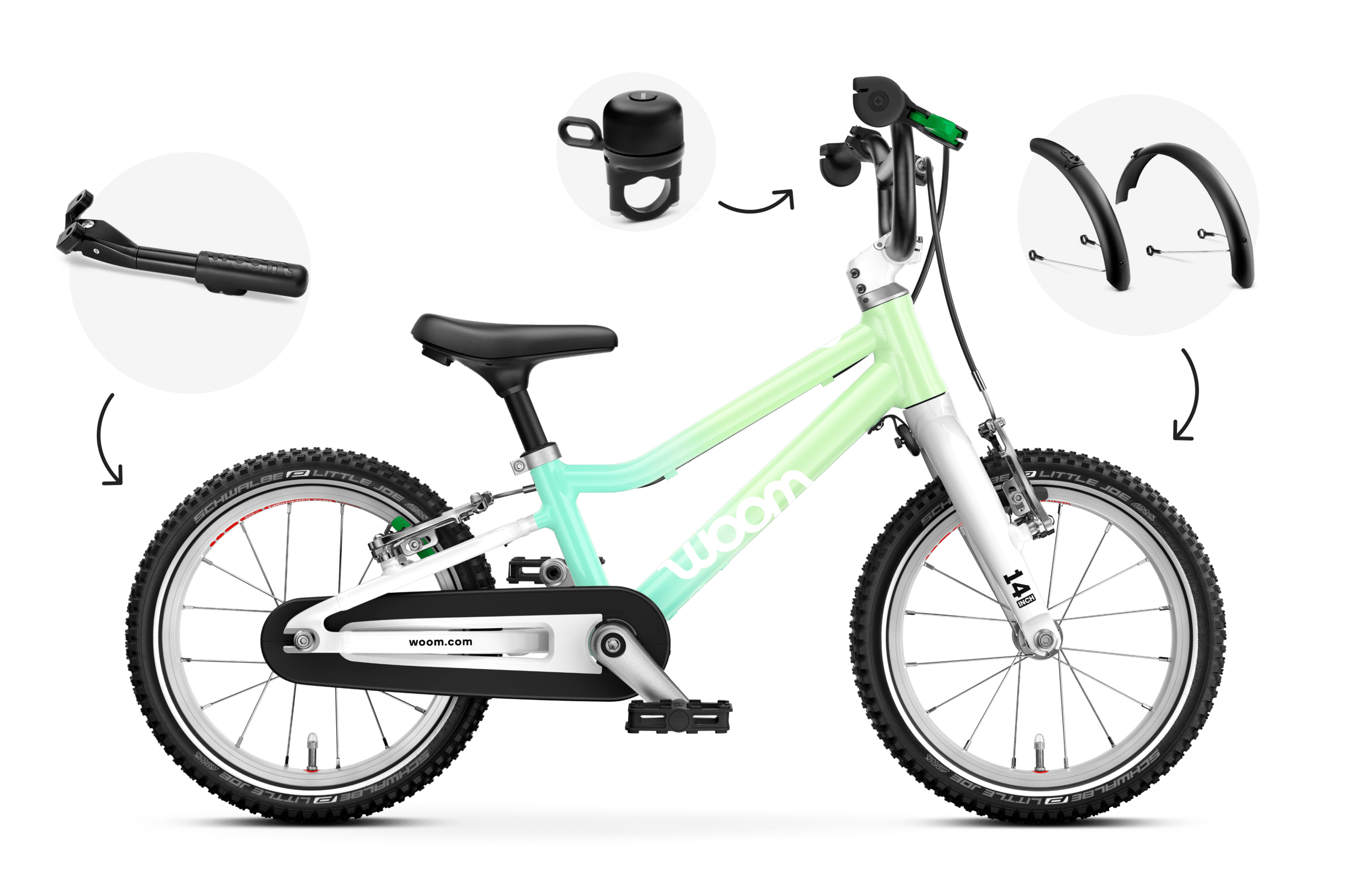 Sidovy av barncykeln woom GO 2 för barn från tre år