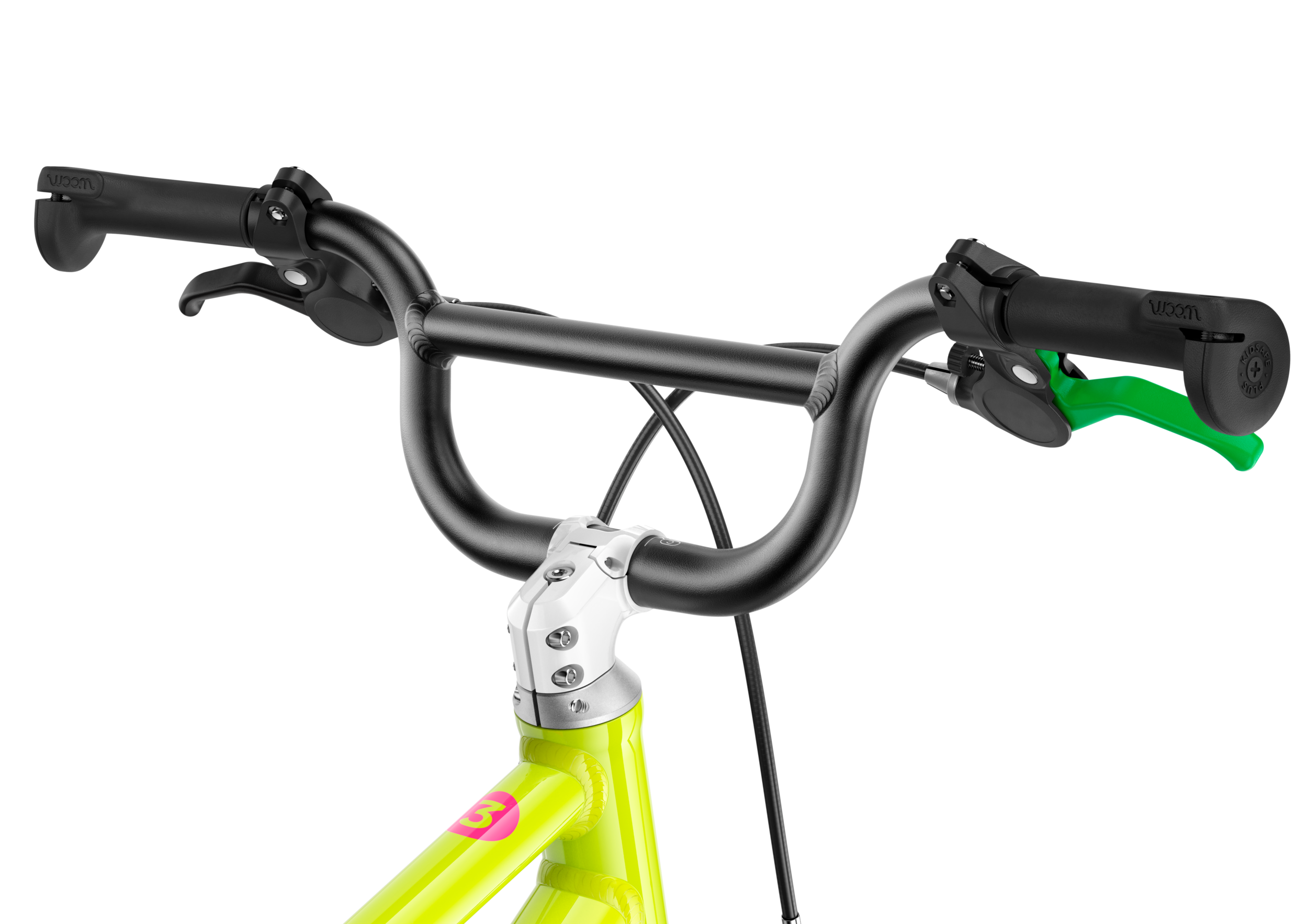 Detailansicht von Vorbau, BMX-Lenker und Griffen am Kinderfahrrad woom GO 3