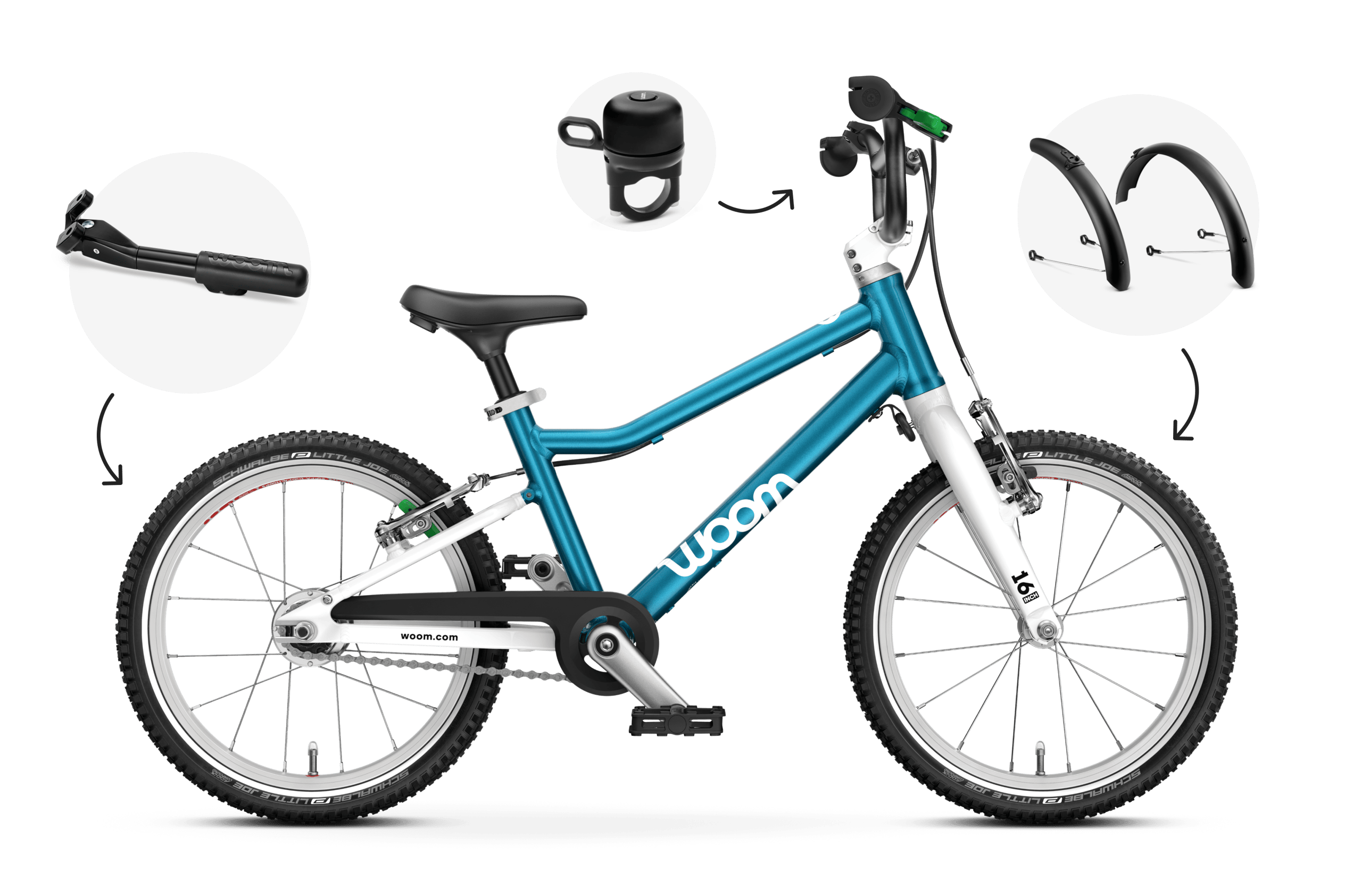 Seitenansicht des woom GO 3 AUTOMAGIC Kinderfahrrads für Kinder ab vier Jahren