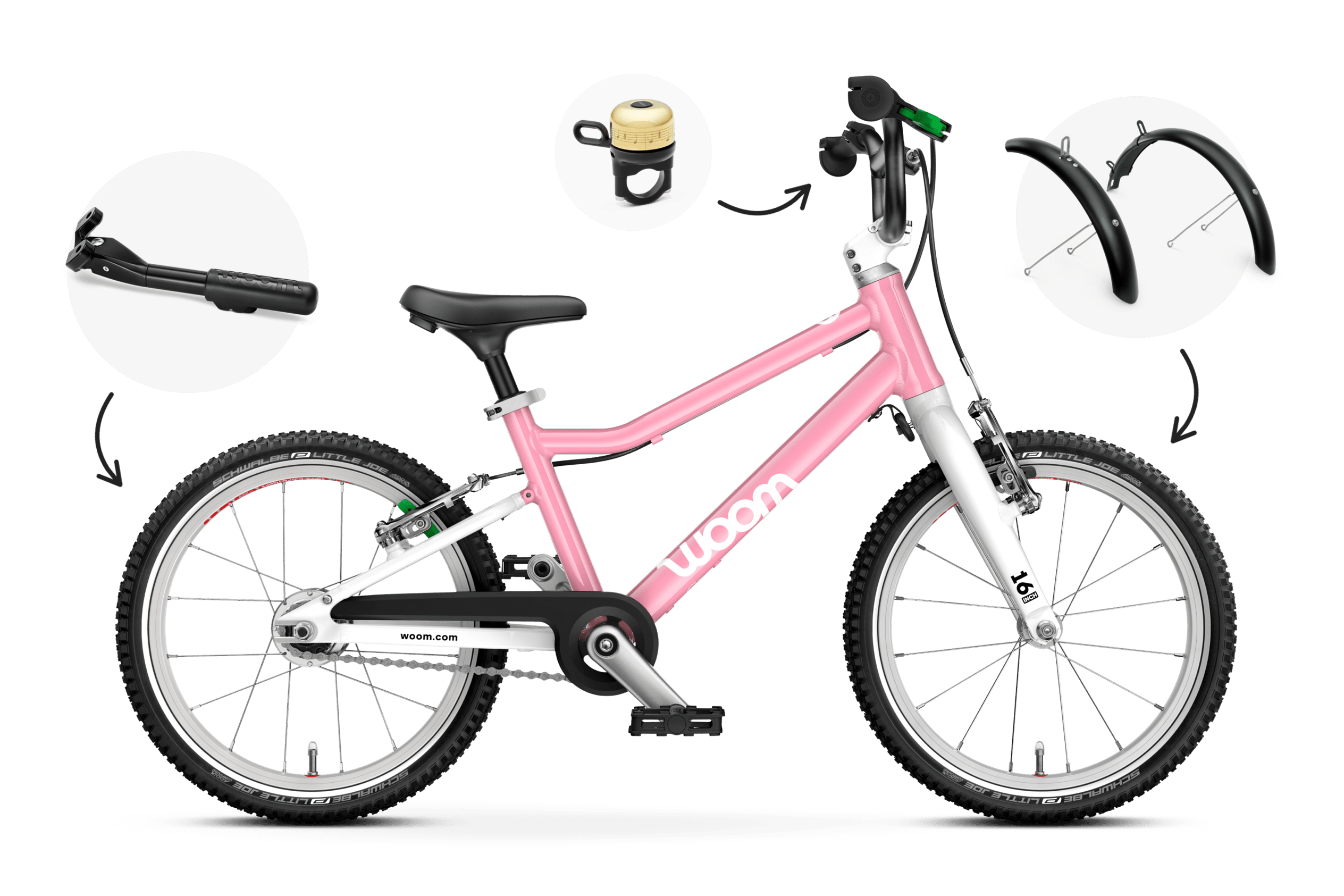 Seitenansicht des woom GO 3 AUTOMAGIC Kinderfahrrads für Kinder ab vier Jahren