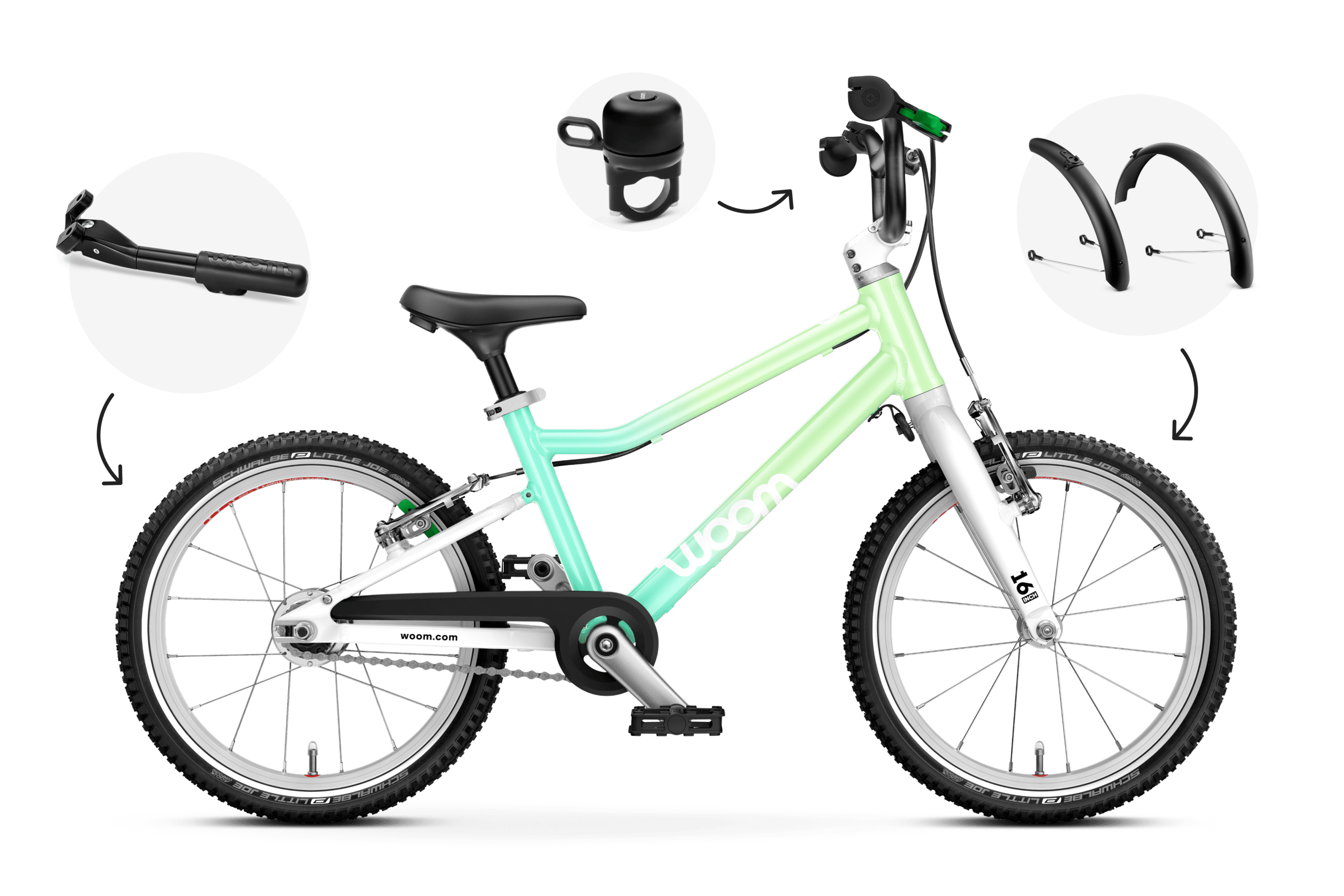 Vue latérale du vélo woom GO 3 AUTOMAGIC pour les enfants dès quatre ans