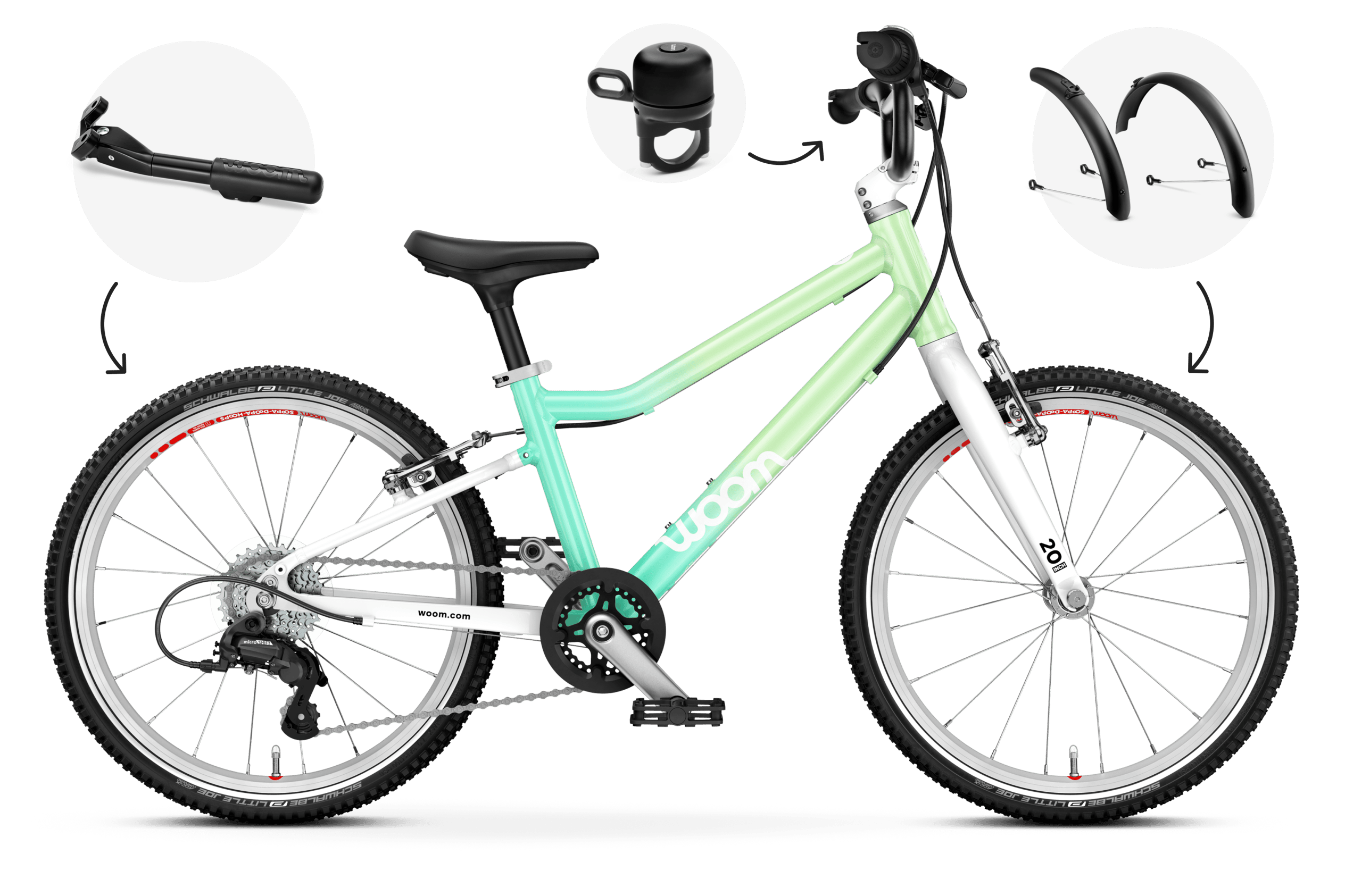 Vue latérale du vélo enfant woom GO 4 pour les enfants dès six ans