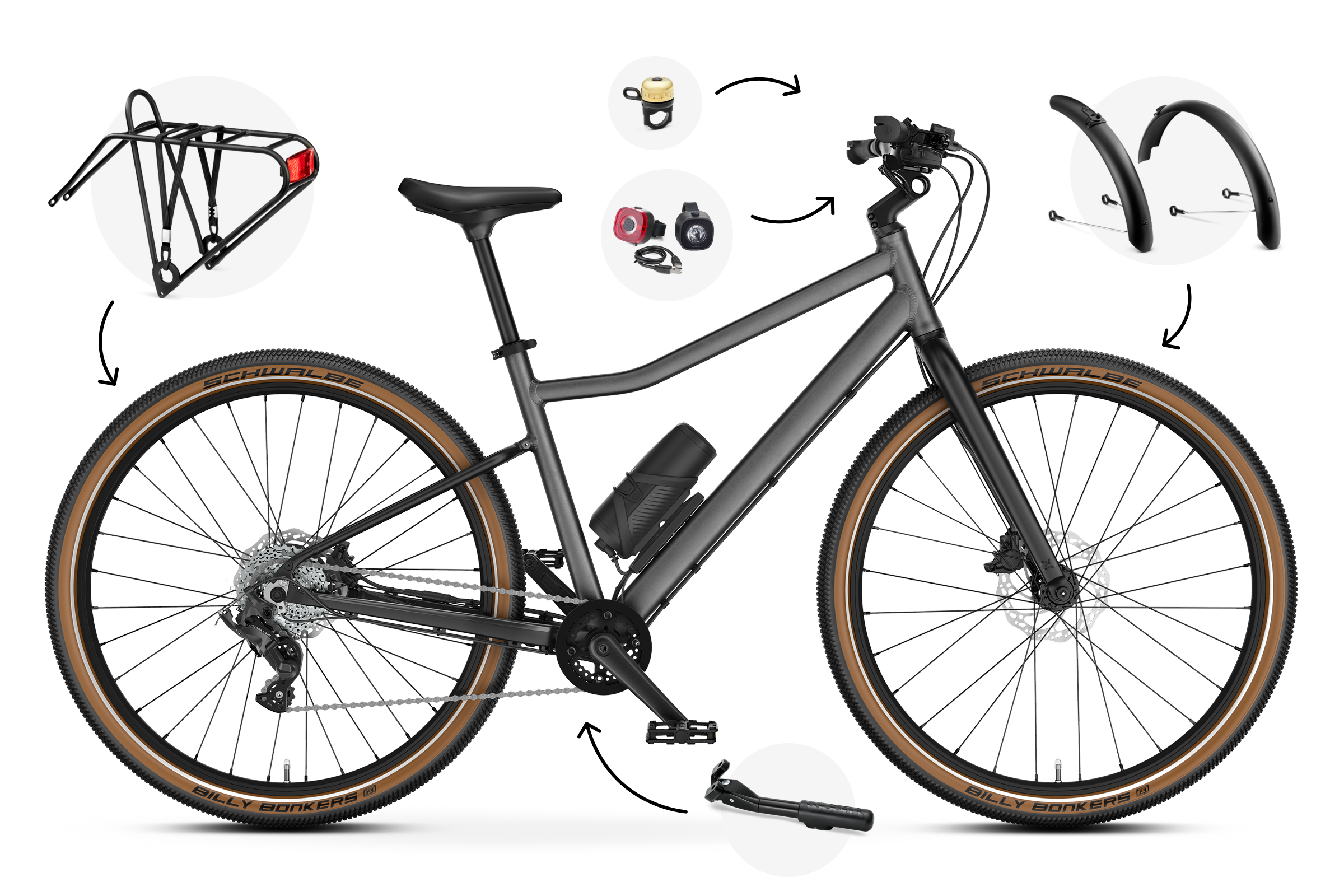 Vue de trois quarts du vélo électrique woom EXPLORE e 6 pour les enfants à partir de dix ans.