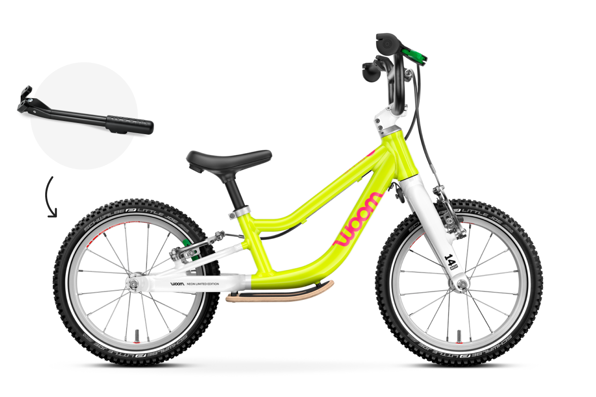 Zijaanzicht van de woom GO 1 PLUS-loopfiets voor kinderen vanaf drie jaar