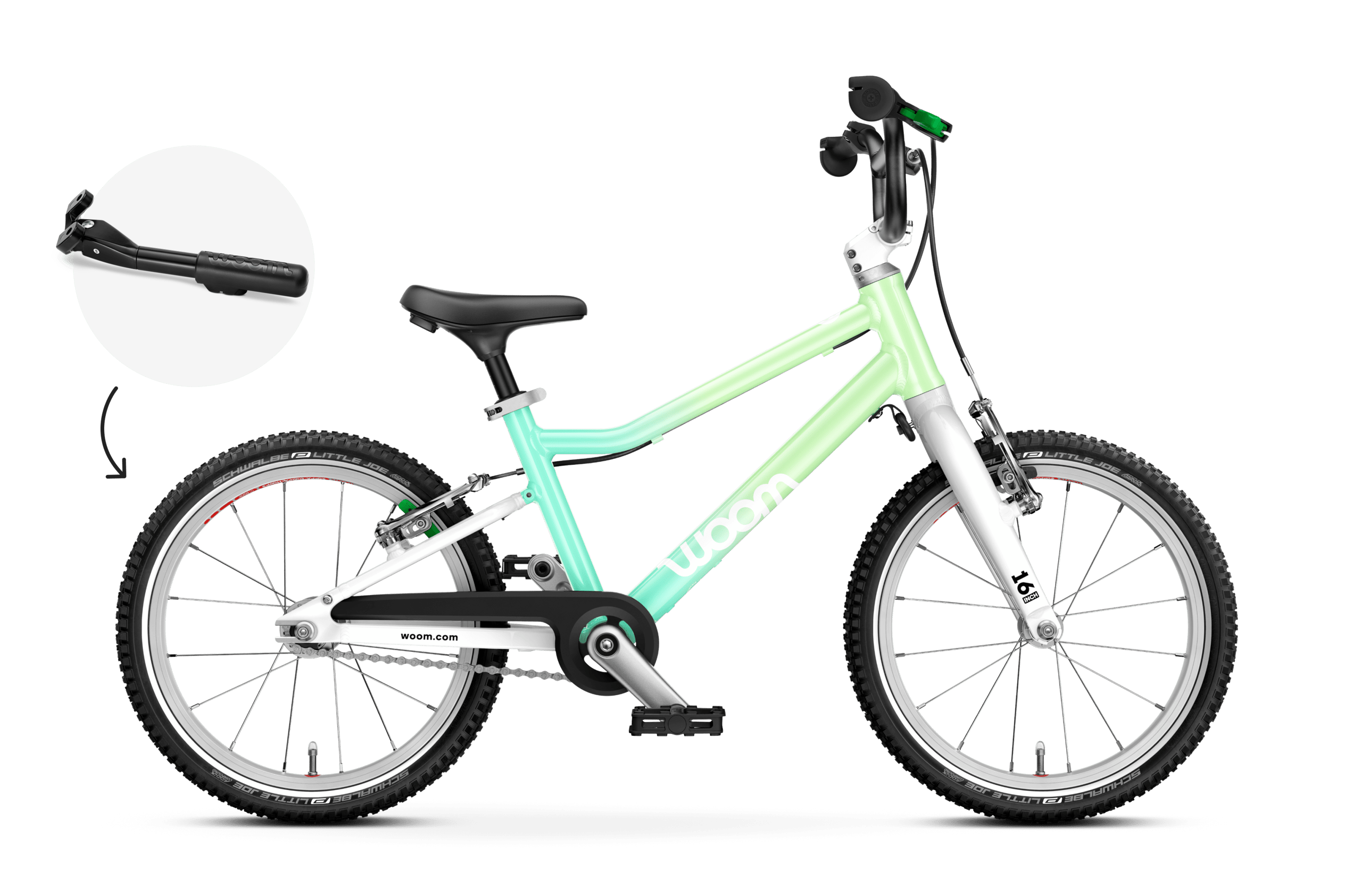 Vue latérale du vélo enfant woom GO 3 pour les enfants dès quatre ans