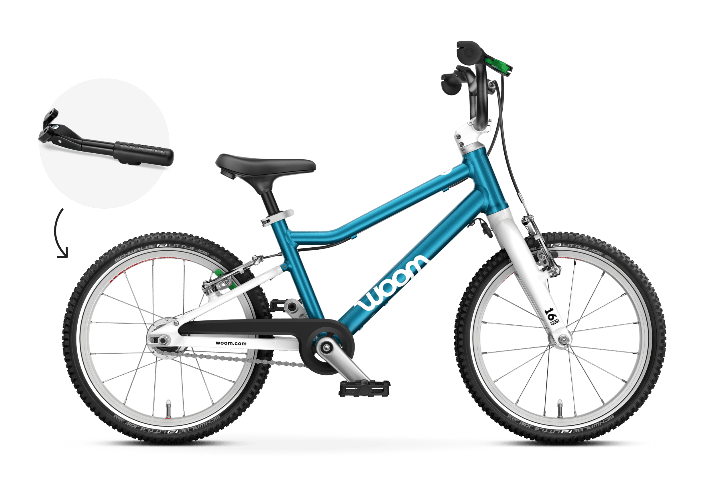 Seitenansicht des woom GO 3 AUTOMAGIC Kinderfahrrads für Kinder ab vier Jahren