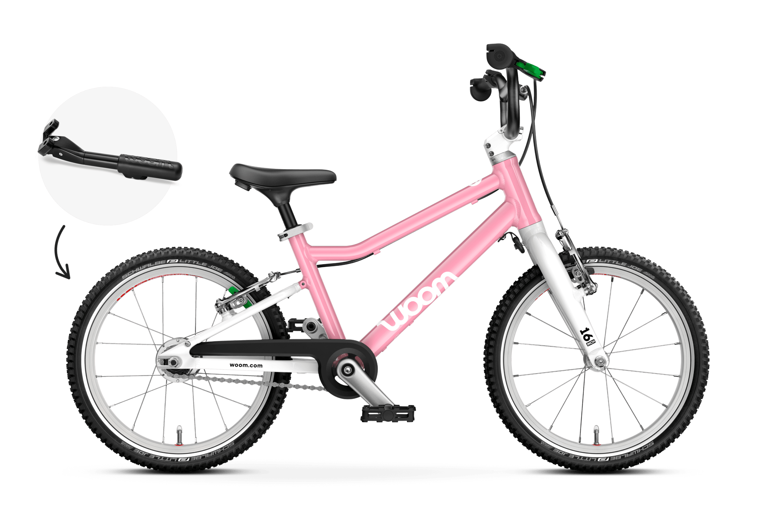 Seitenansicht des woom GO 3 AUTOMAGIC Kinderfahrrads für Kinder ab vier Jahren