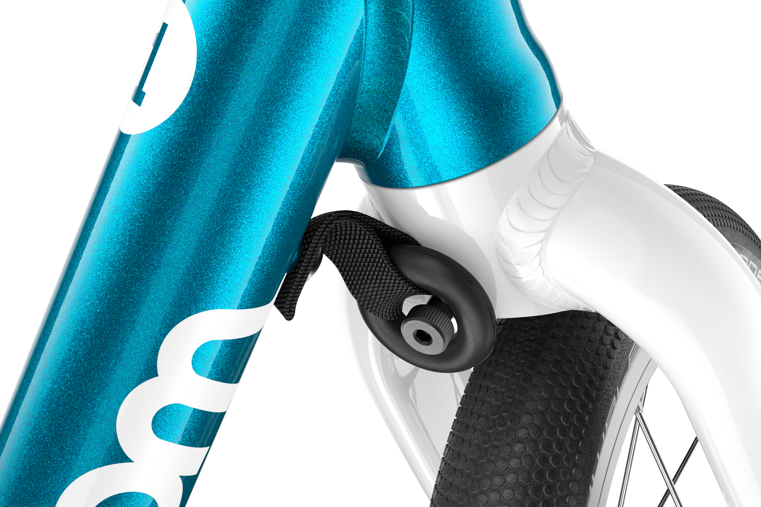 Detailed view of the steering limiter on the woom GO 1 balance bike