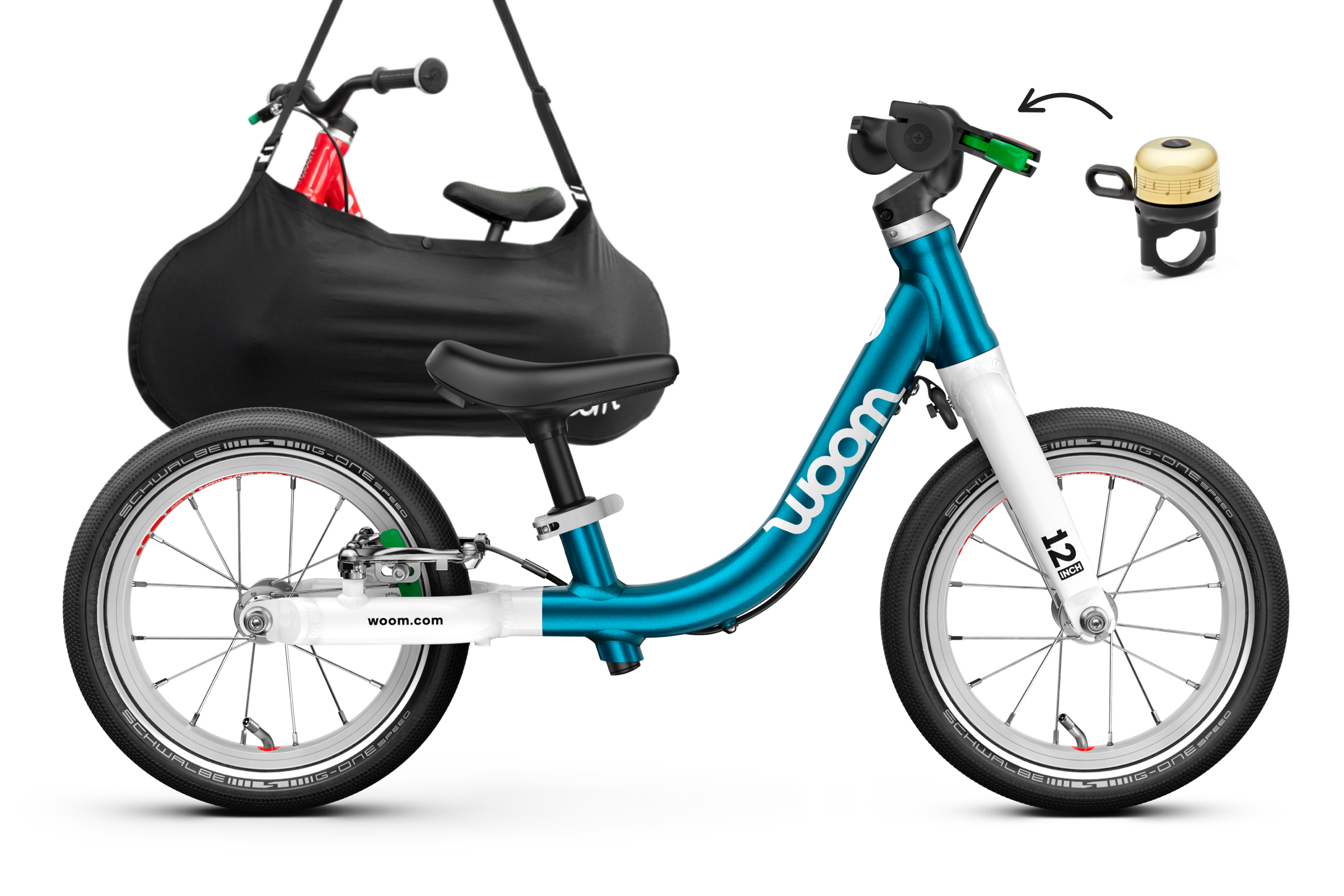 Profile view of the woom GO 1 balance bike for children aged 18 months and up