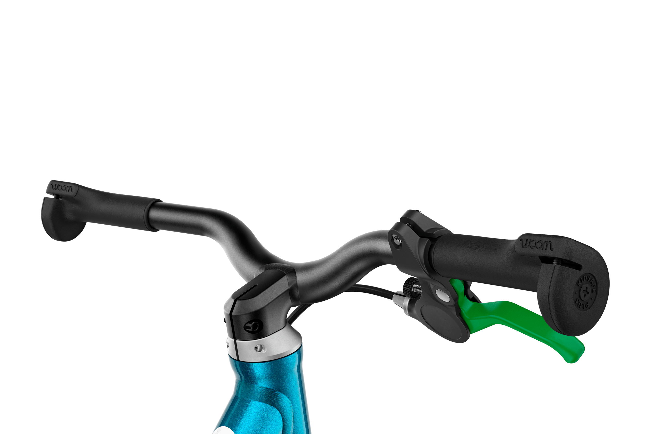 Detailed view of the stem and grips on the woom GO 1 balance bike