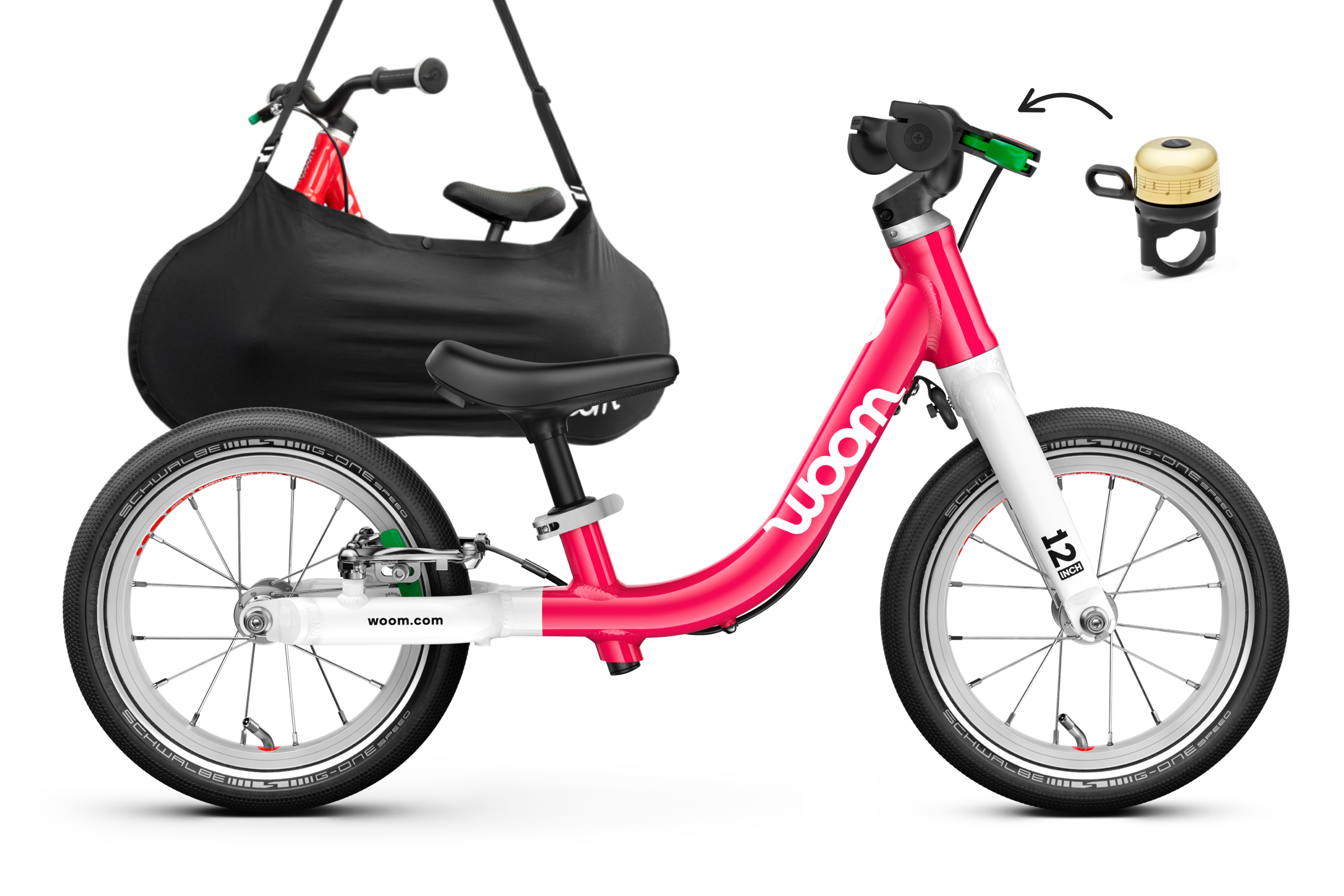 Profile view of the woom GO 1 balance bike for children aged 18 months and up