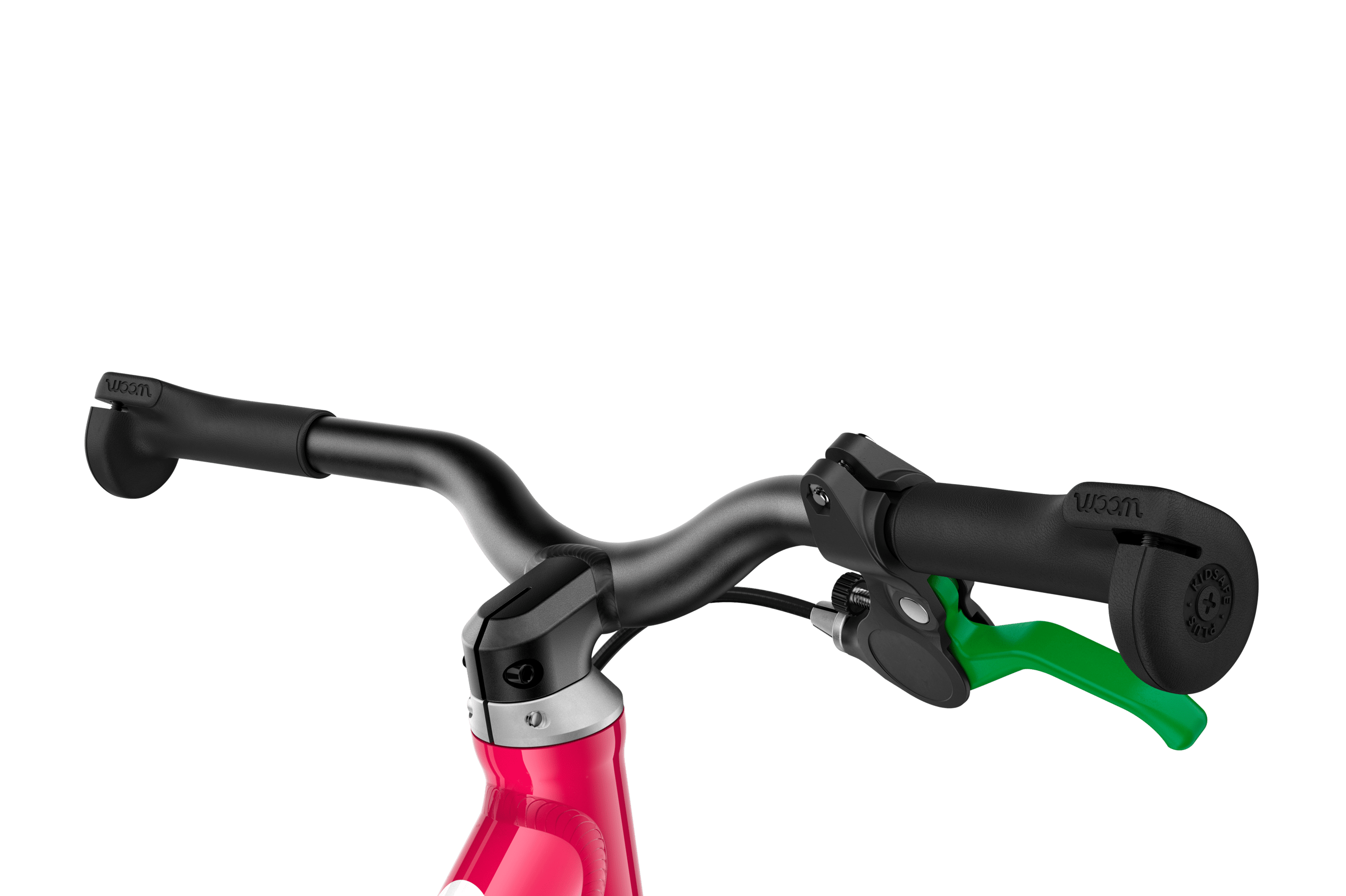 Detailed view of the stem and grips on the woom GO 1 balance bike