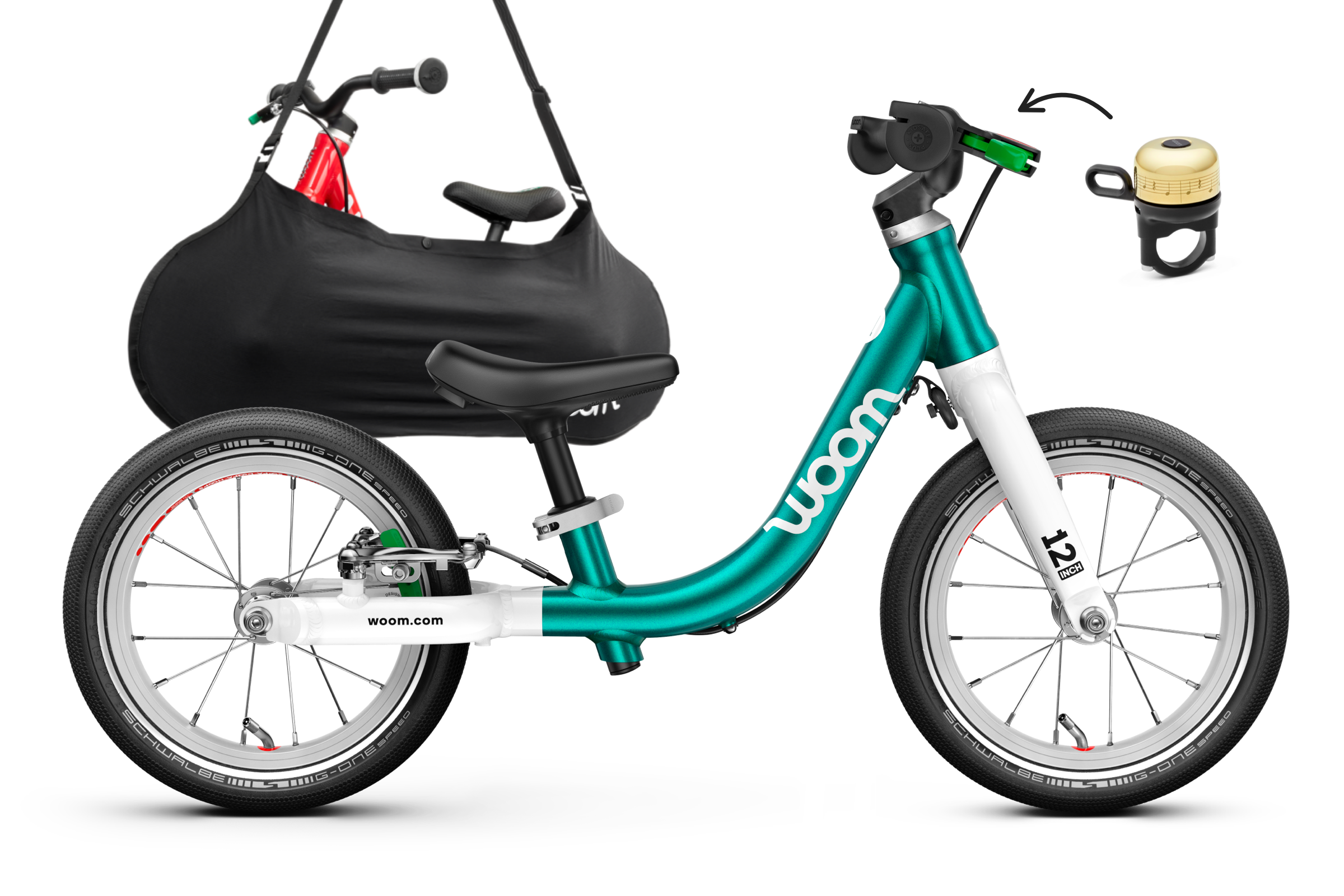 Profile view of the woom GO 1 balance bike for children aged 18 months and up
