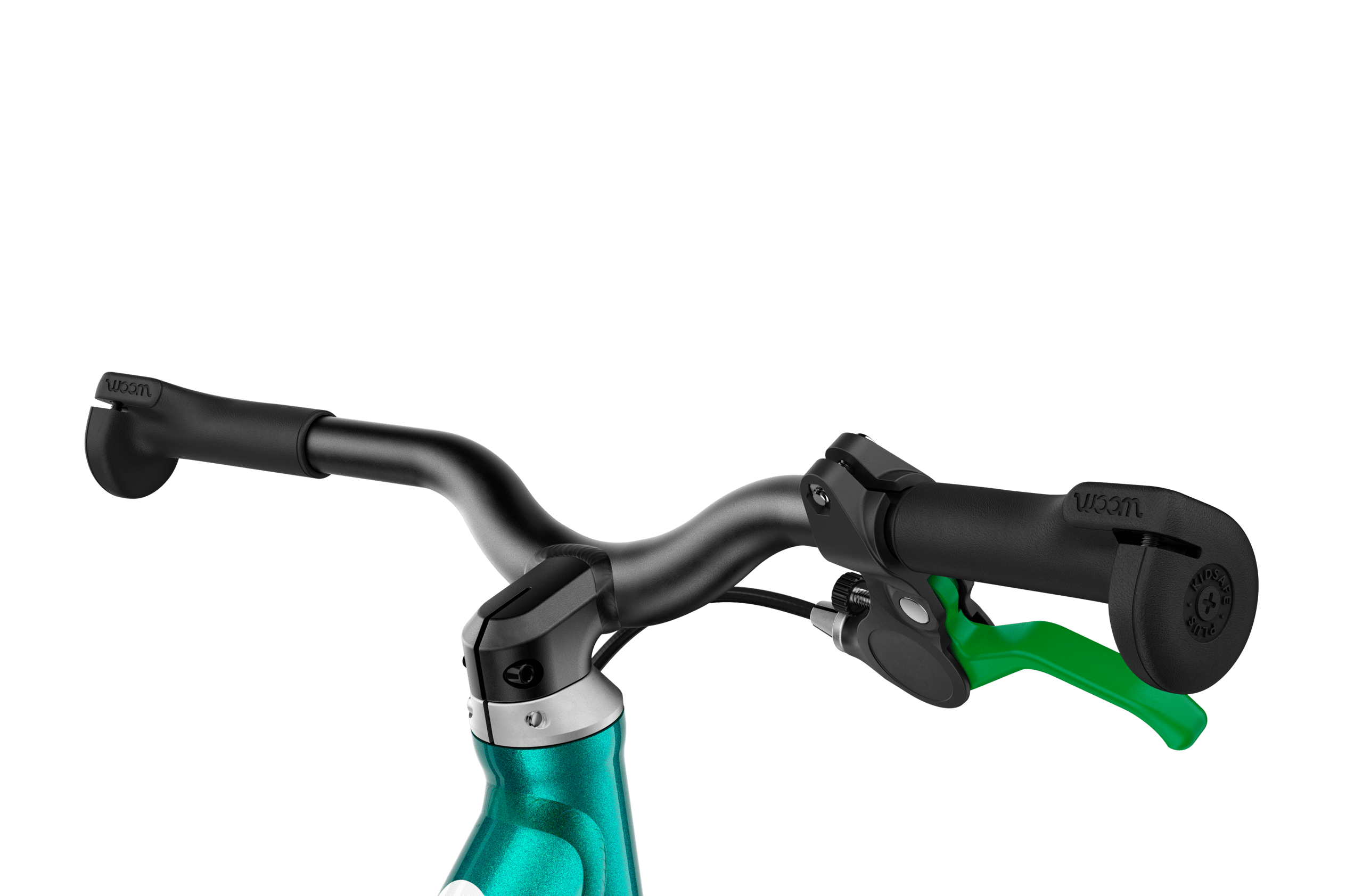 Detailed view of the stem and grips on the woom GO 1 balance bike