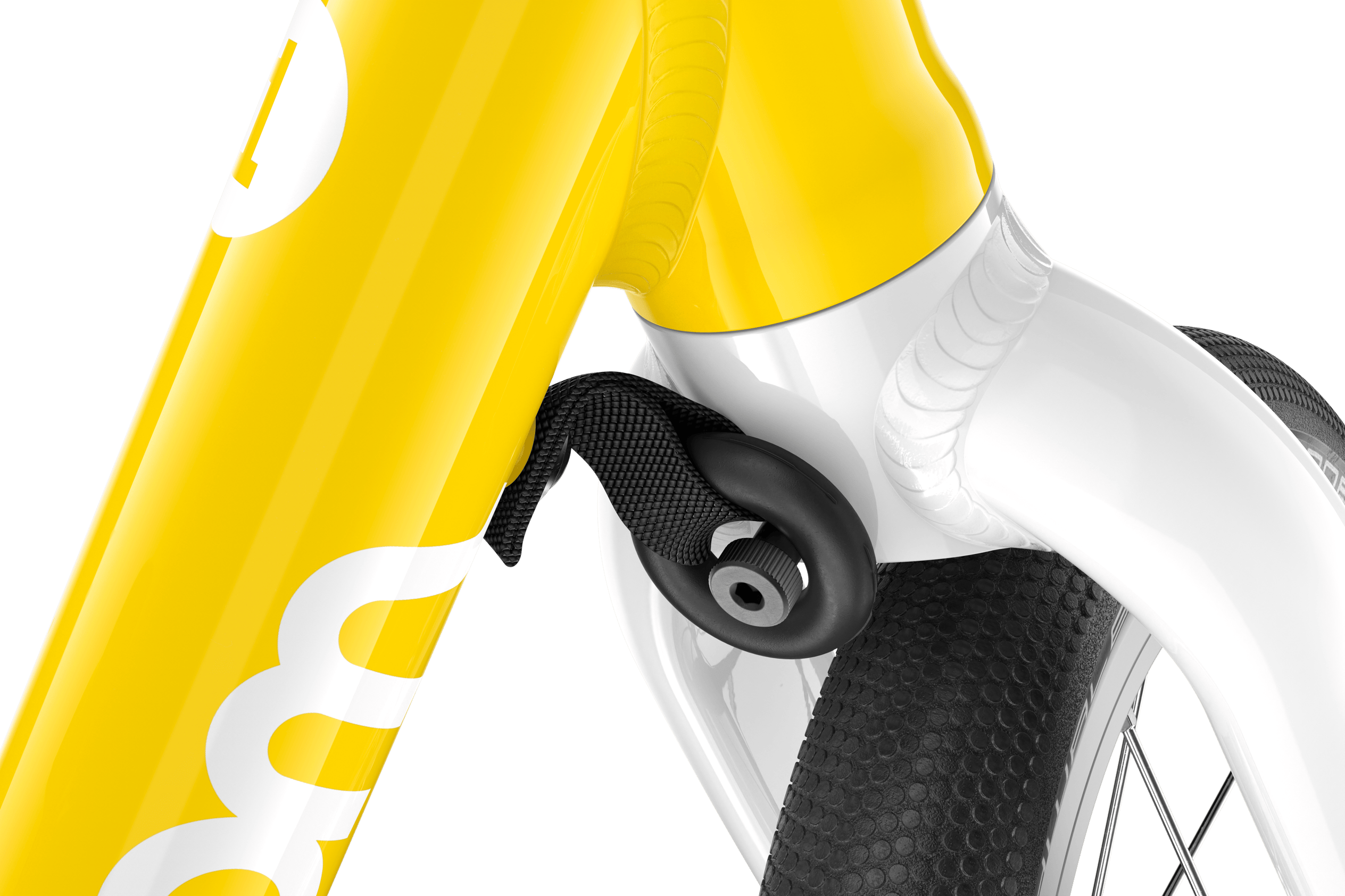 Detailed view of the steering limiter on the woom GO 1 balance bike