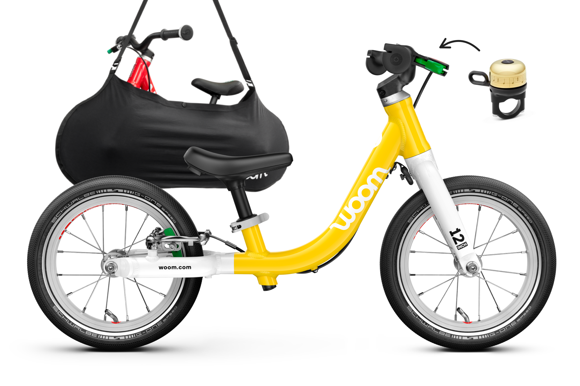 Profile view of the woom GO 1 balance bike for children aged 18 months and up