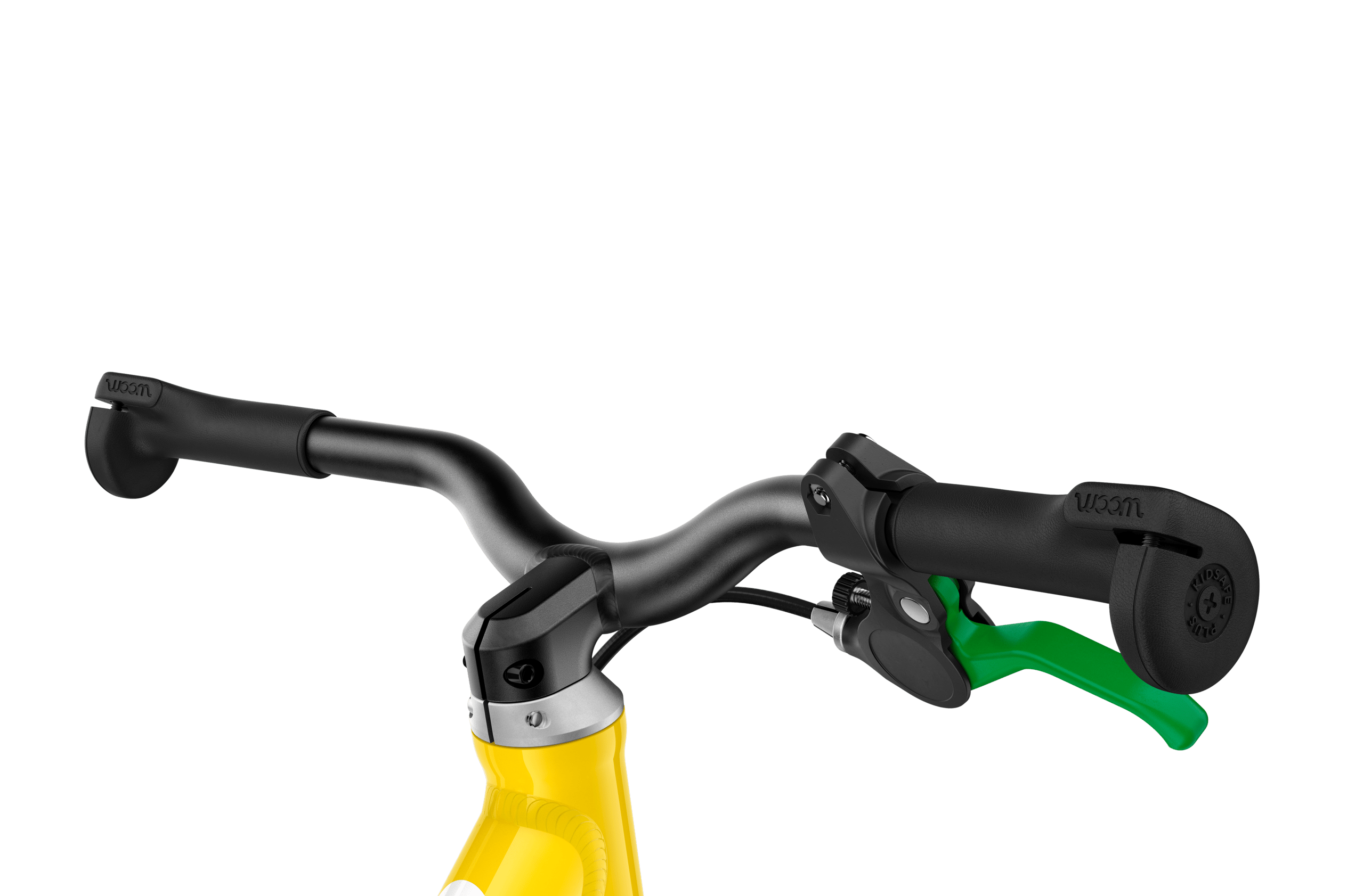 Detailed view of the stem and grips on the woom GO 1 balance bike