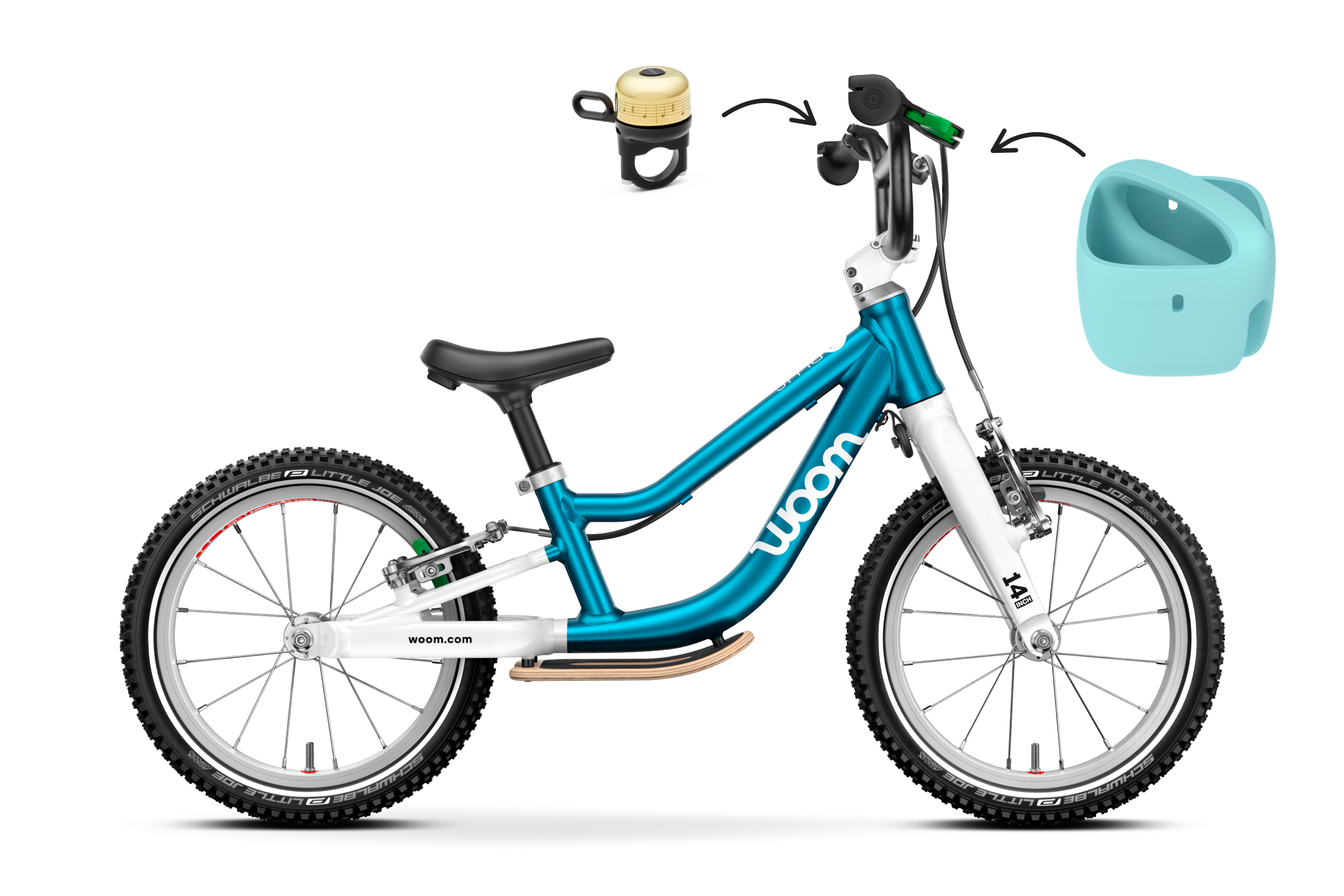 Profile view of the woom GO 1 PLUS balance bike for children aged 3-4.5
