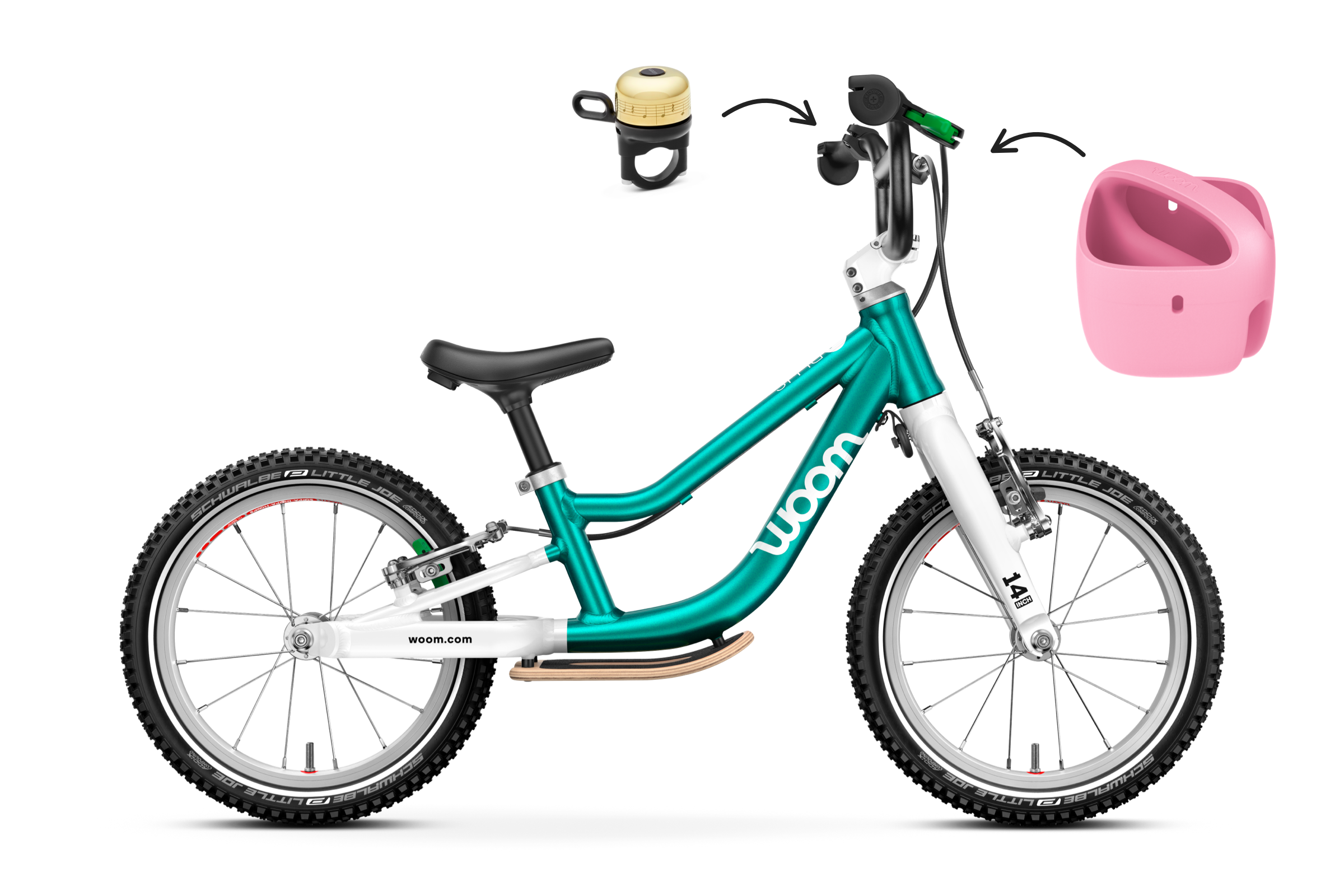 Profile view of the woom GO 1 PLUS balance bike for children aged 3-4.5