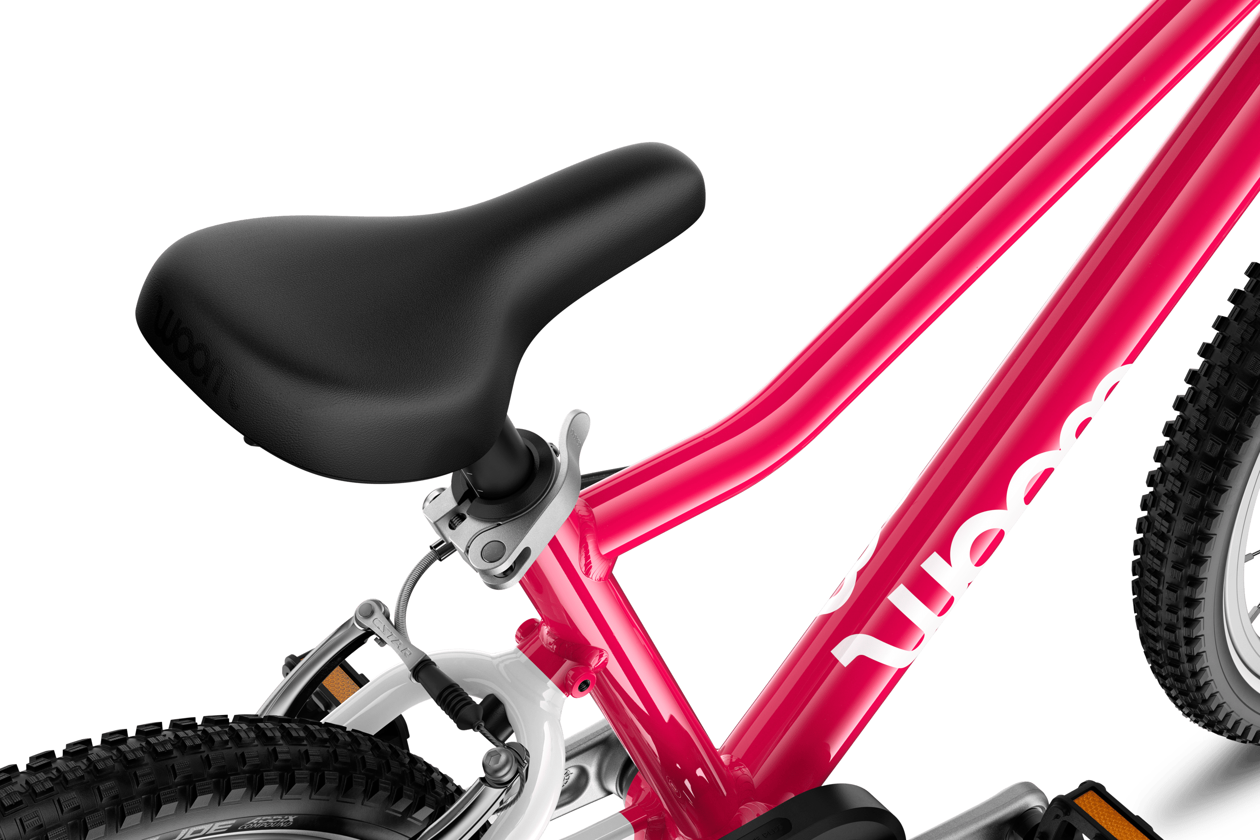 Detailed view of the saddle on the woom GO 2 children's bike