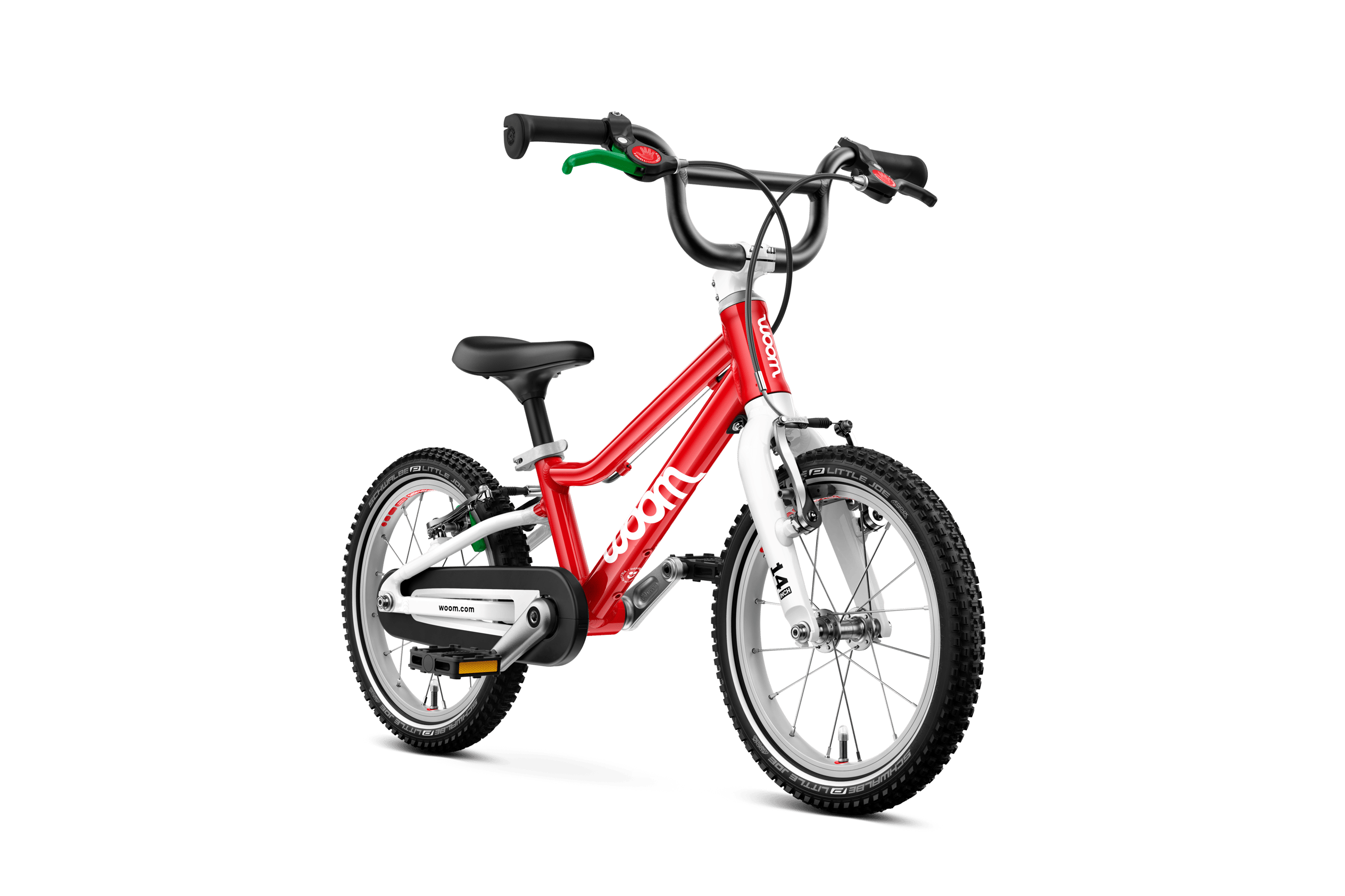 Side front view of the woom GO 2 bike for children aged 3 years and up