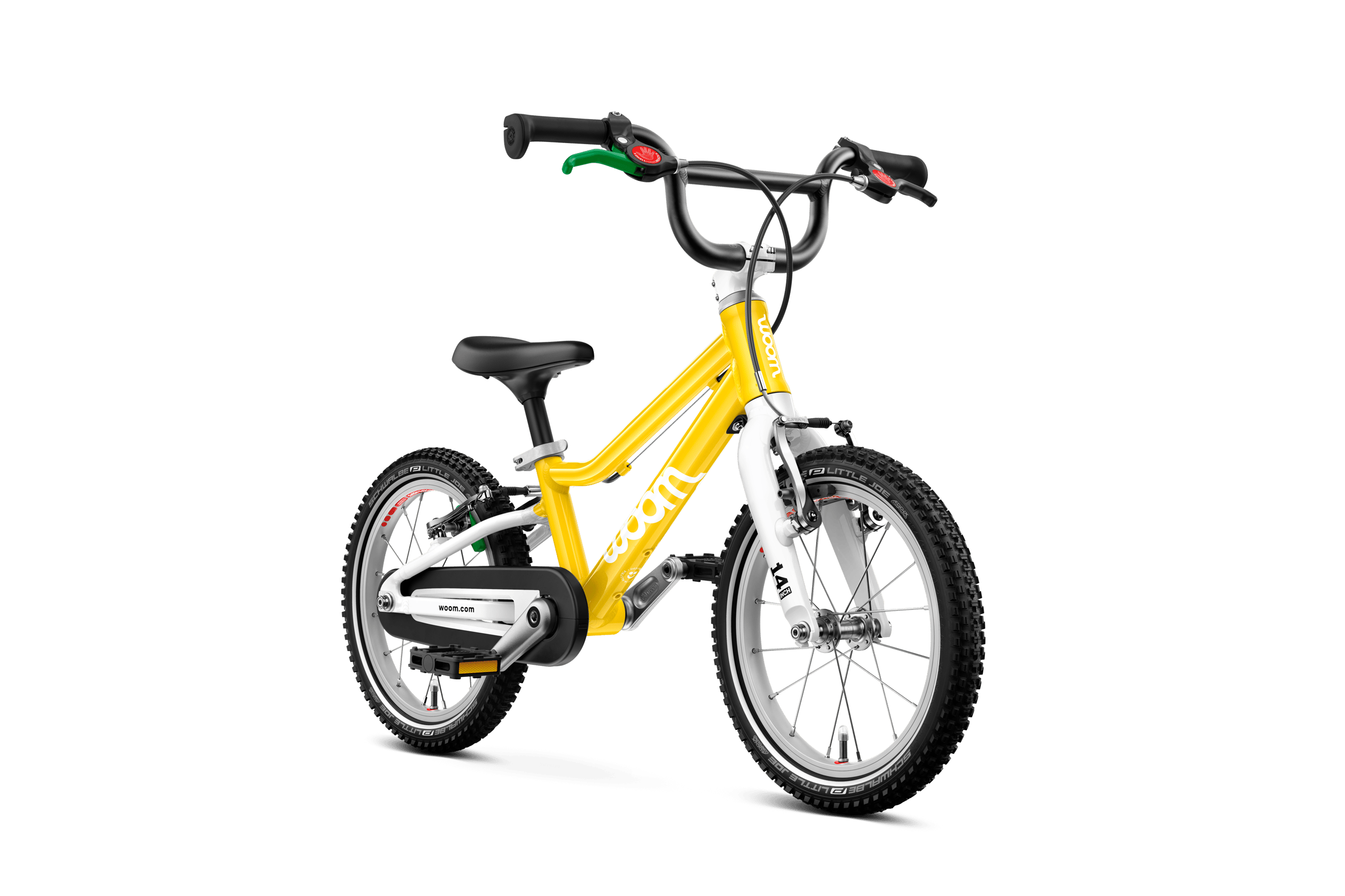 Side front view of the woom GO 2 bike for children aged 3 years and up