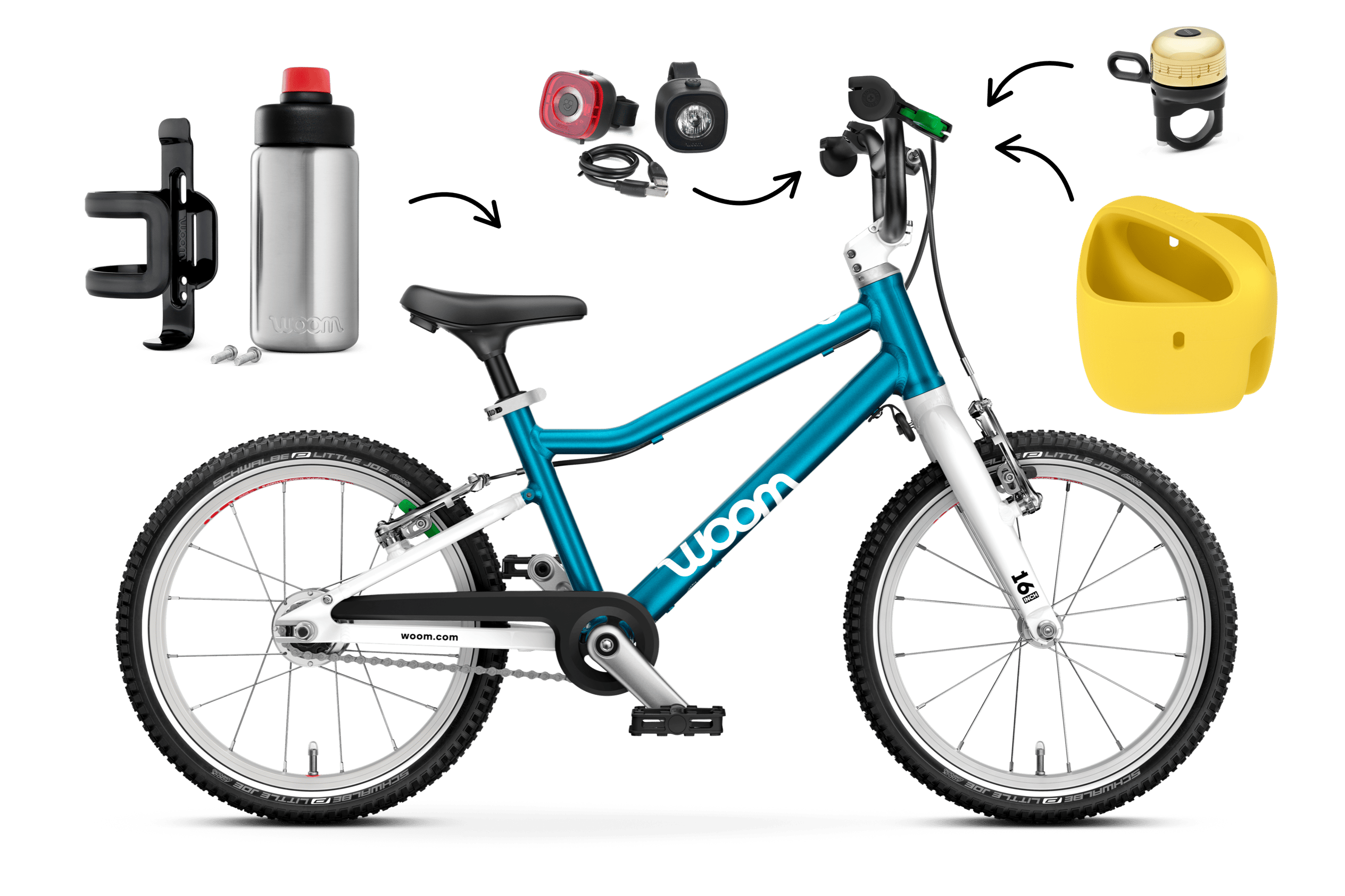 Profile view of the woom GO 3 AUTOMAGIC bike for children aged 4 years and up
