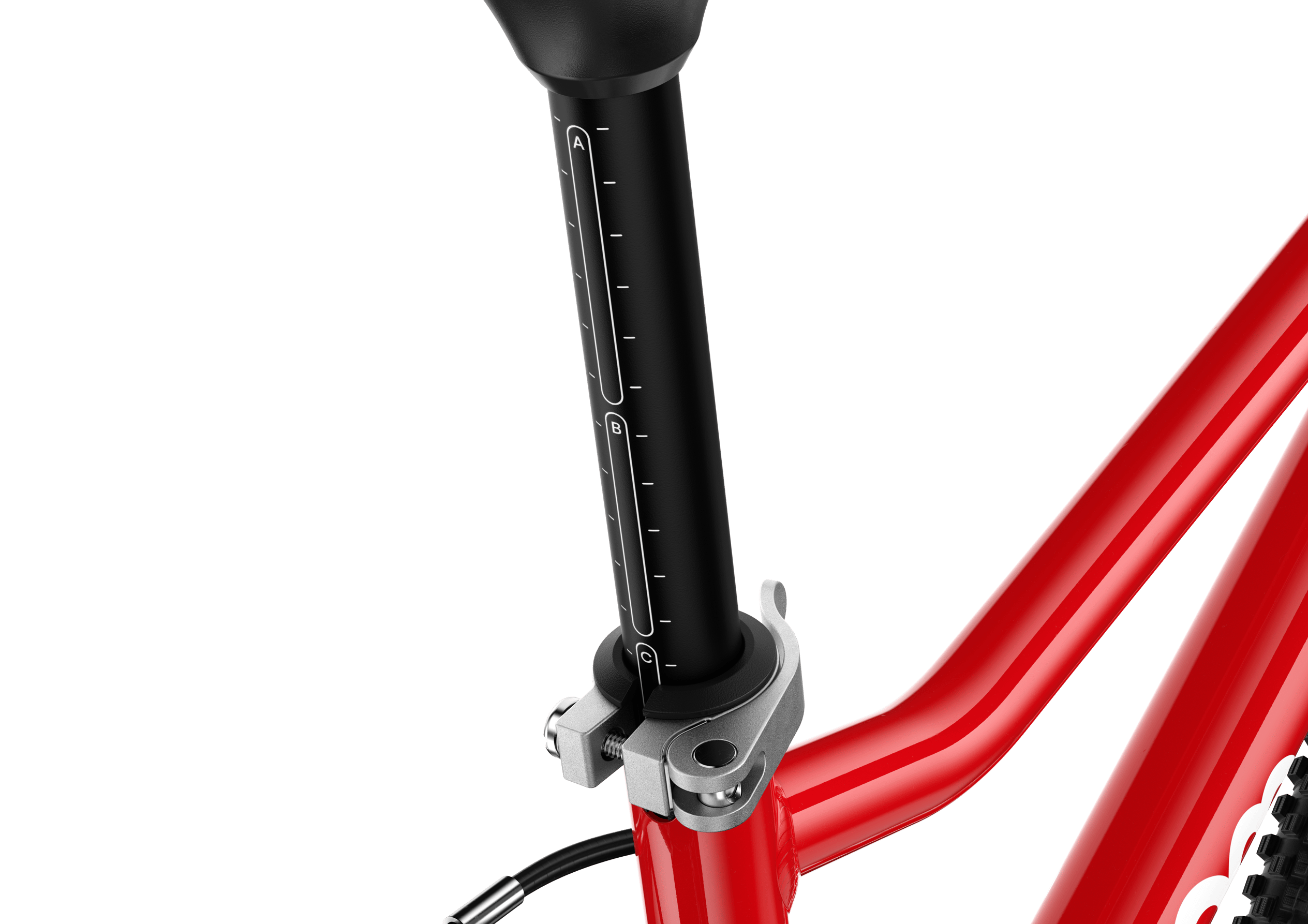 ABC markings for adjusting the seatpost on the woom GO 3 AUTOMAGIC children's bike
