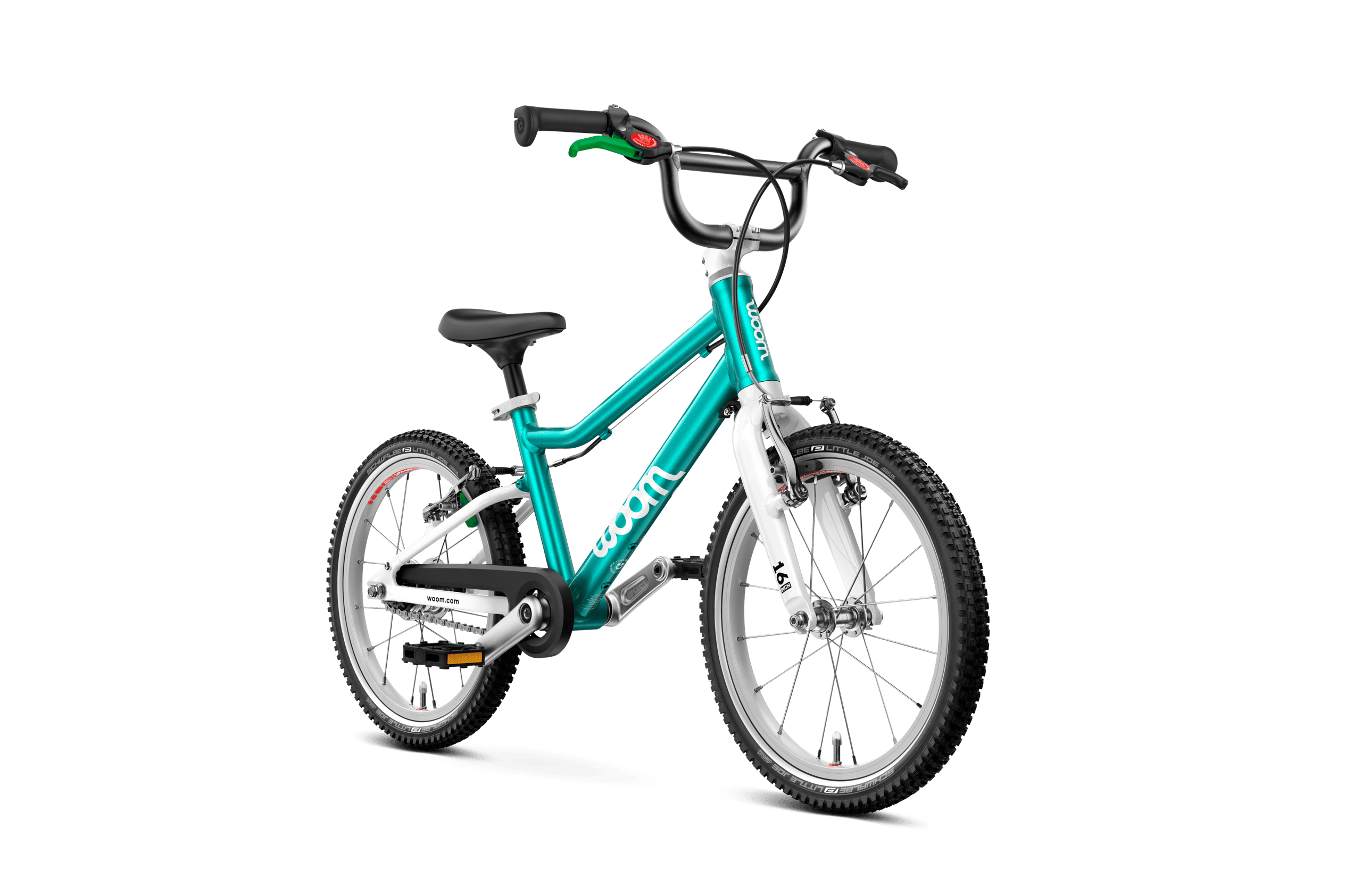 Side front view of the woom GO 3 AUTOMAGIC bike for children aged 4 years and up