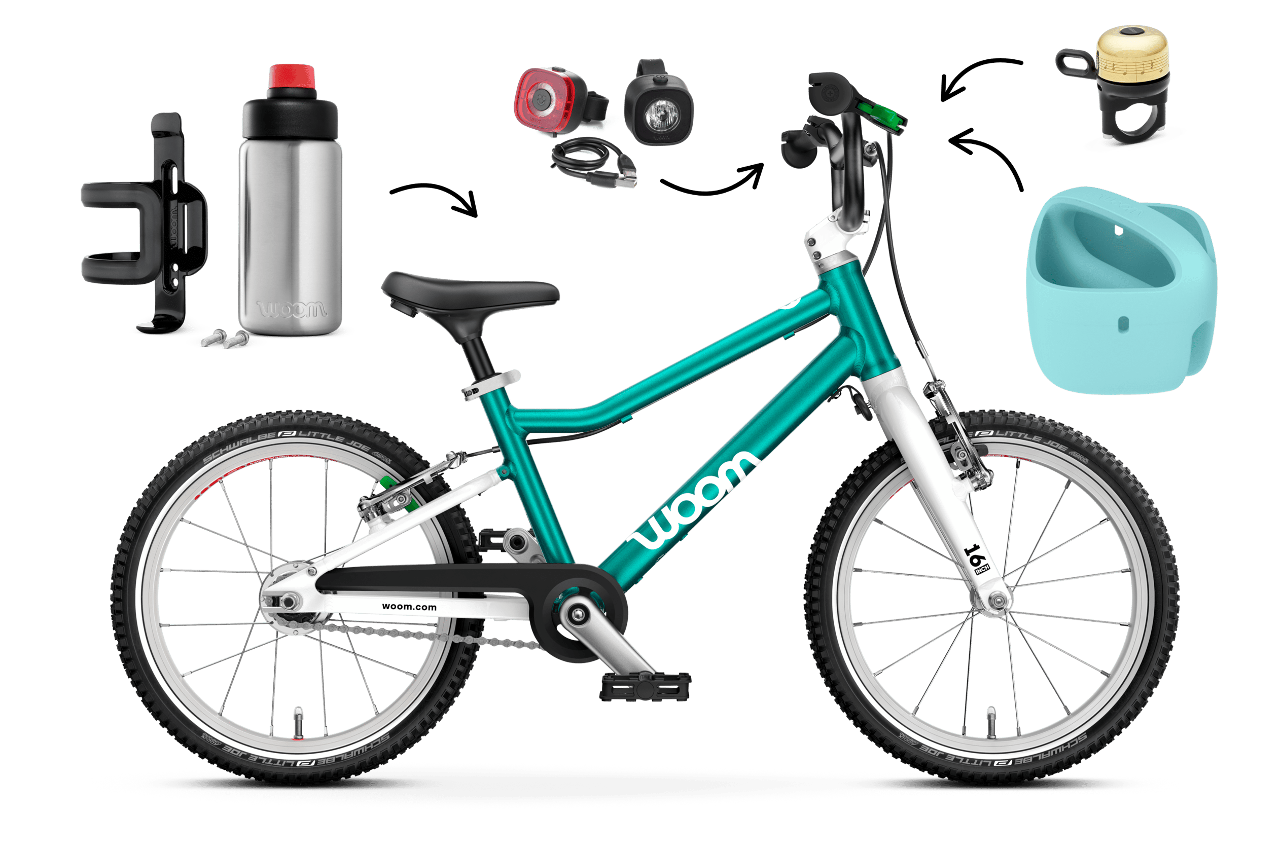 Profile view of the woom GO 3 AUTOMAGIC bike for children aged 4 years and up