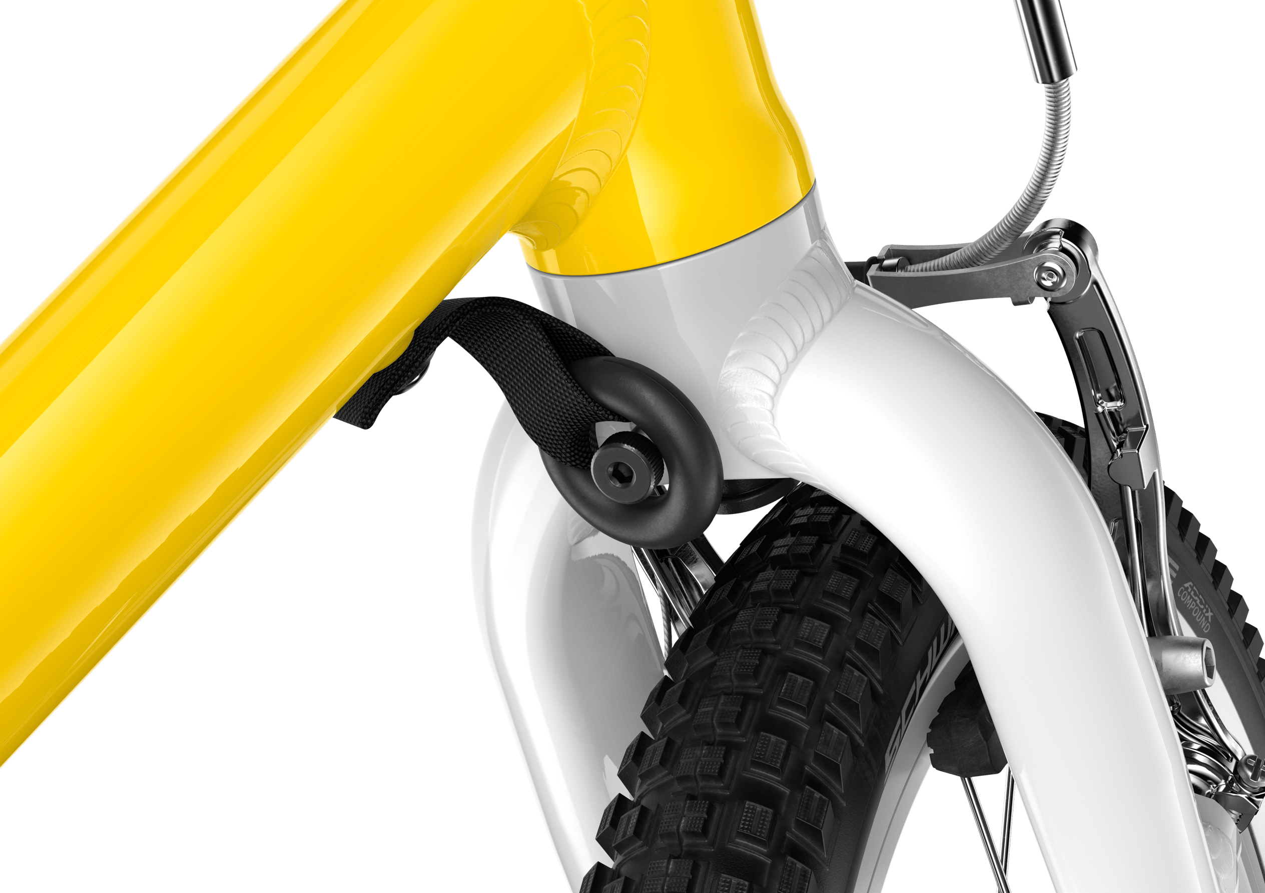 Detailed view of the steering limiter on the woom GO 3 children's bike