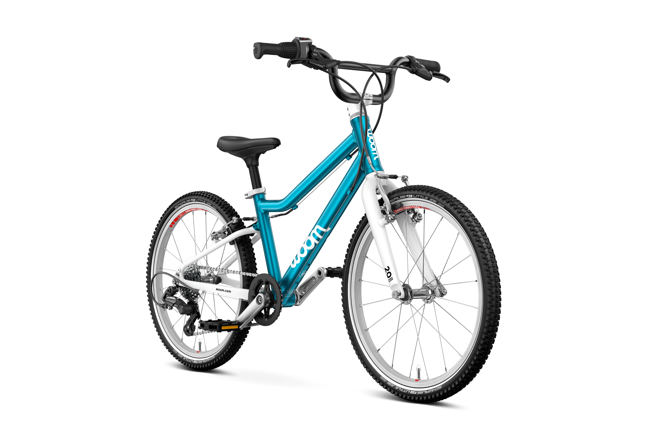 Side front view of the woom GO 4 bike for children aged 6 years and up