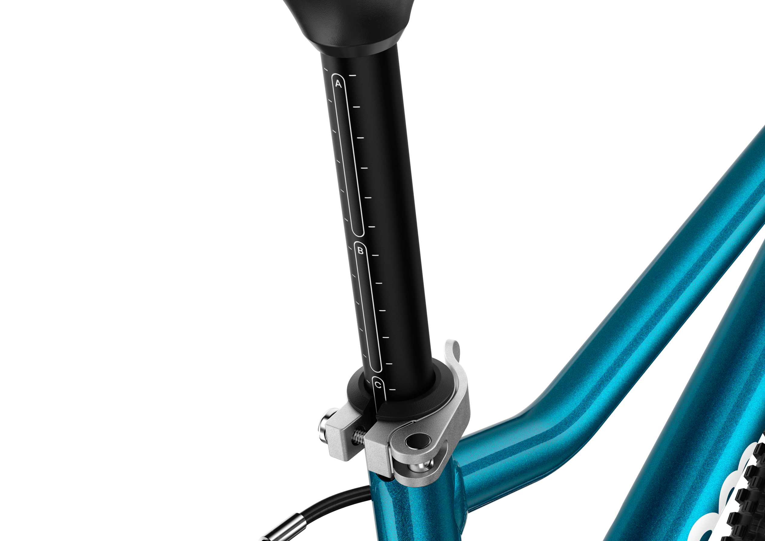 ABC markings for adjusting the seatpost on the woom GO 4 children's bike
