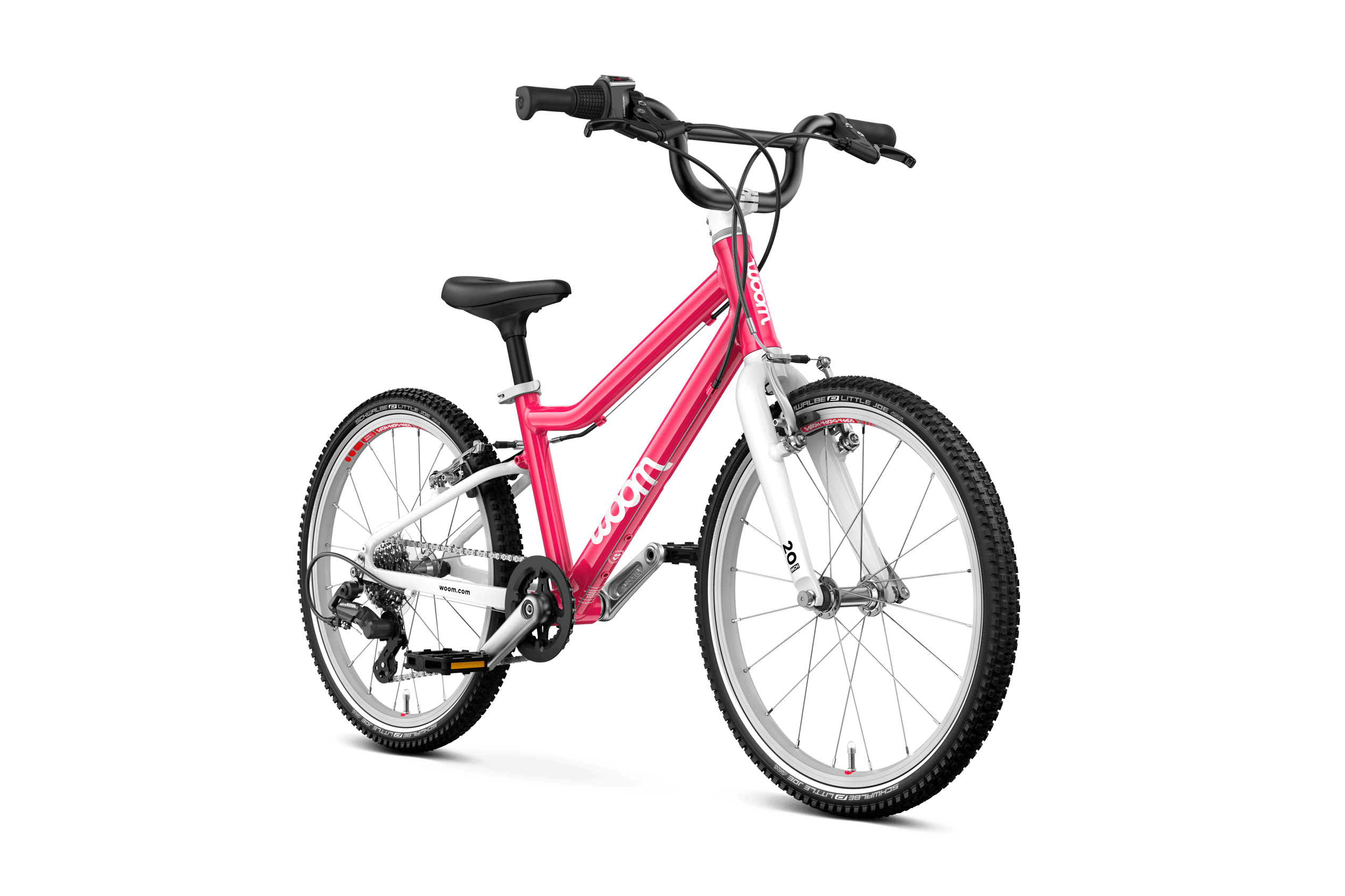 Side front view of the woom GO 4 bike for children aged 6 years and up