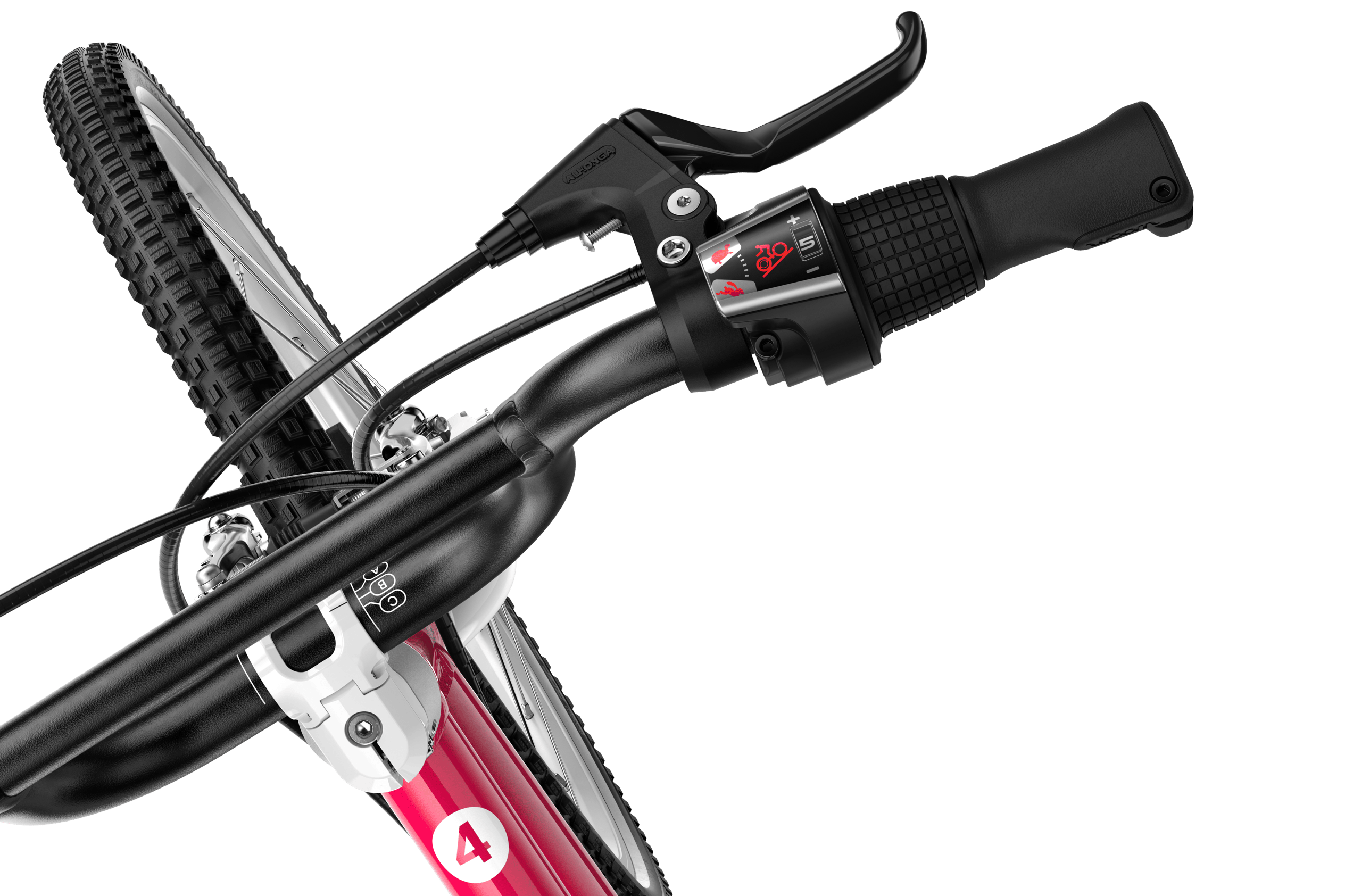 Detailed view of the twist shifter on the woom GO 4 children's bike
