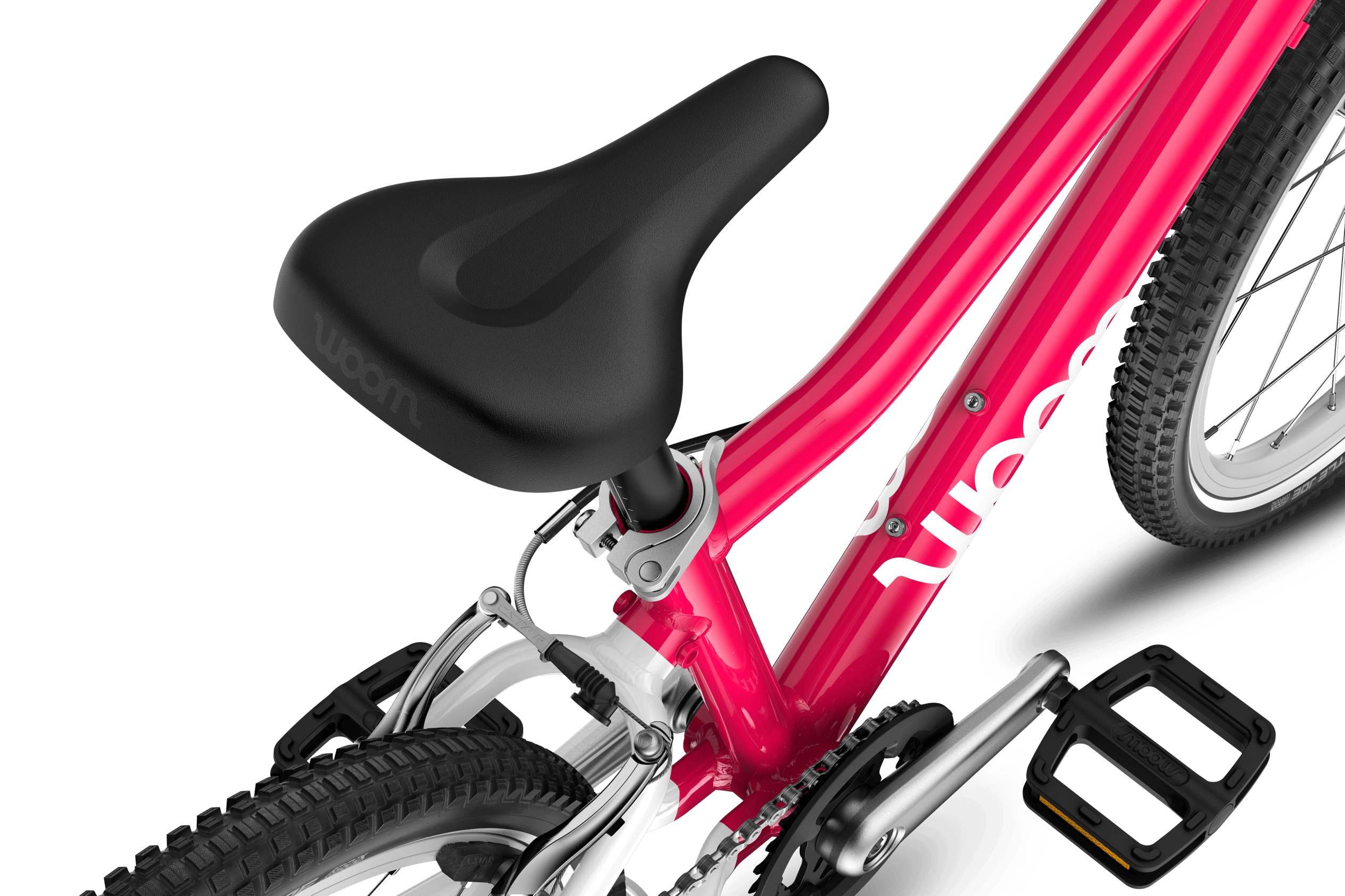 Detailed view of the saddle on the woom GO 4 children's bike